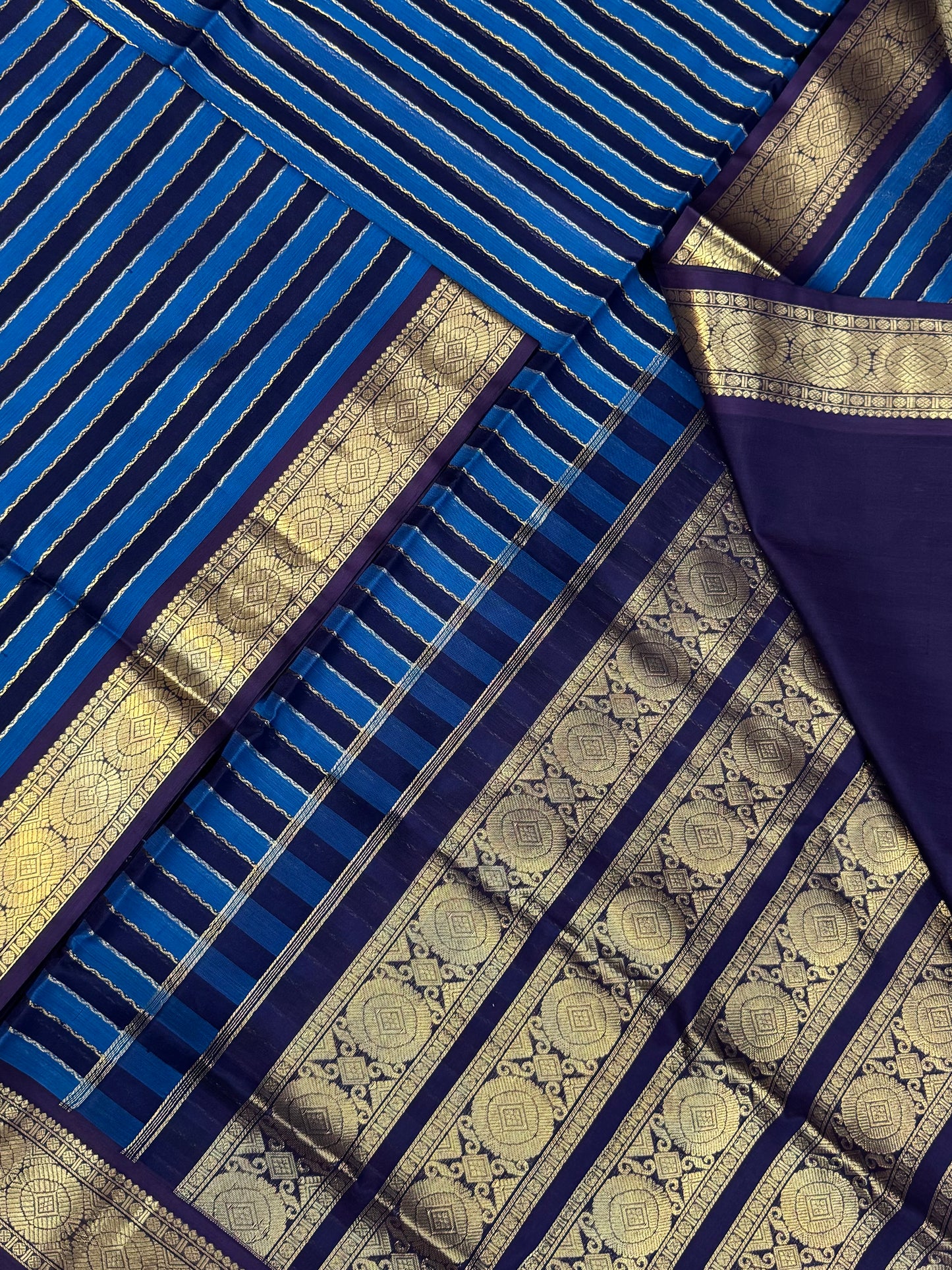 Kanchi Silk Cotton Sarees | rich zari border x Neil veldhari | blue X navy blue