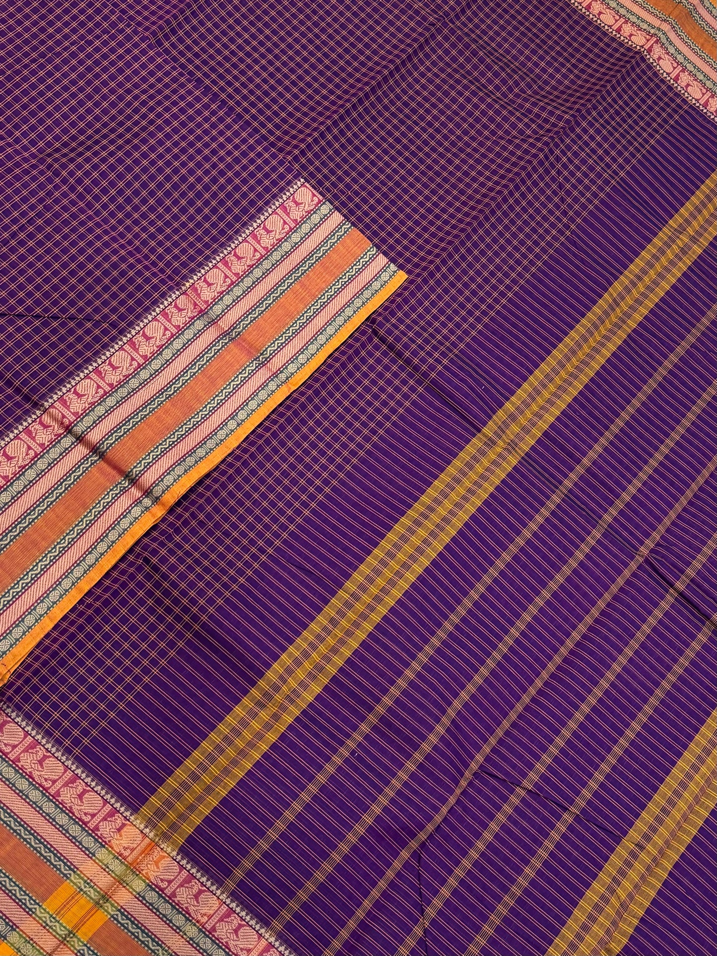 Kanchi soft cotton | violet x orange | thread border