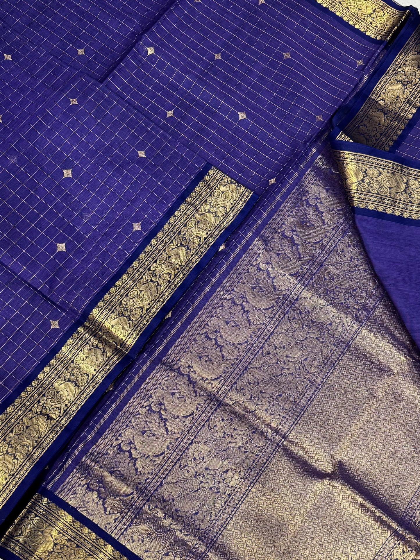 Kanchi Silk Cotton Sarees | rich zari border x Zari kattam | violet X blue