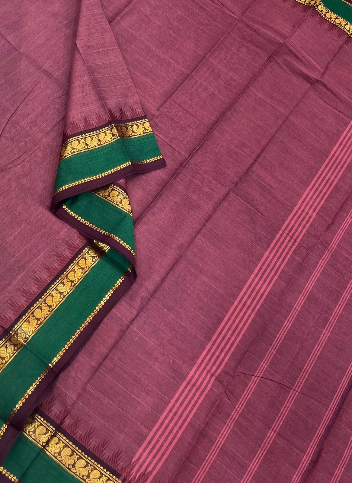 Kanchi soft cotton | burgundy X green | Zari border