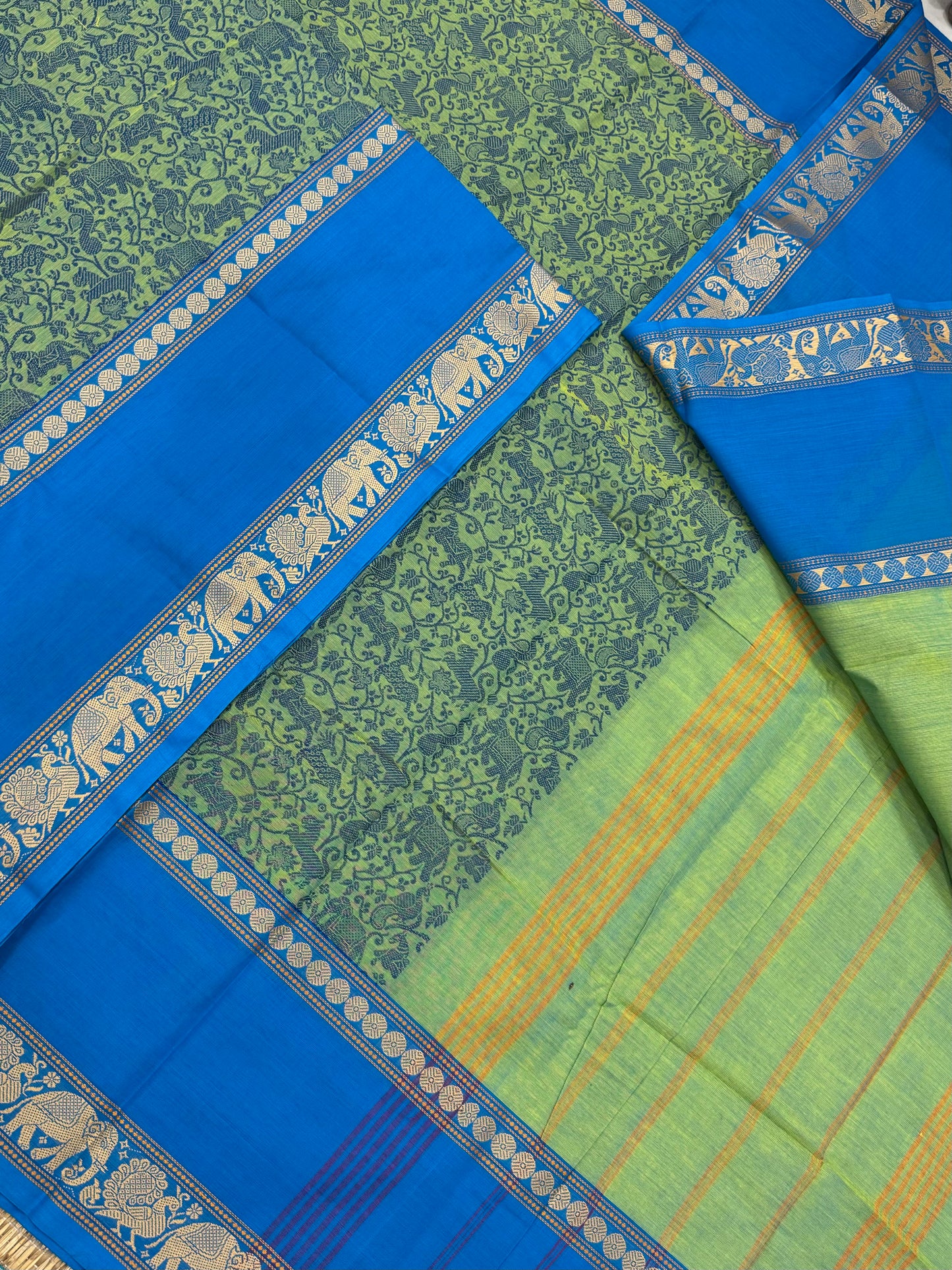 Kanchi soft cotton | teal green x blue | thread border X vanasingaram