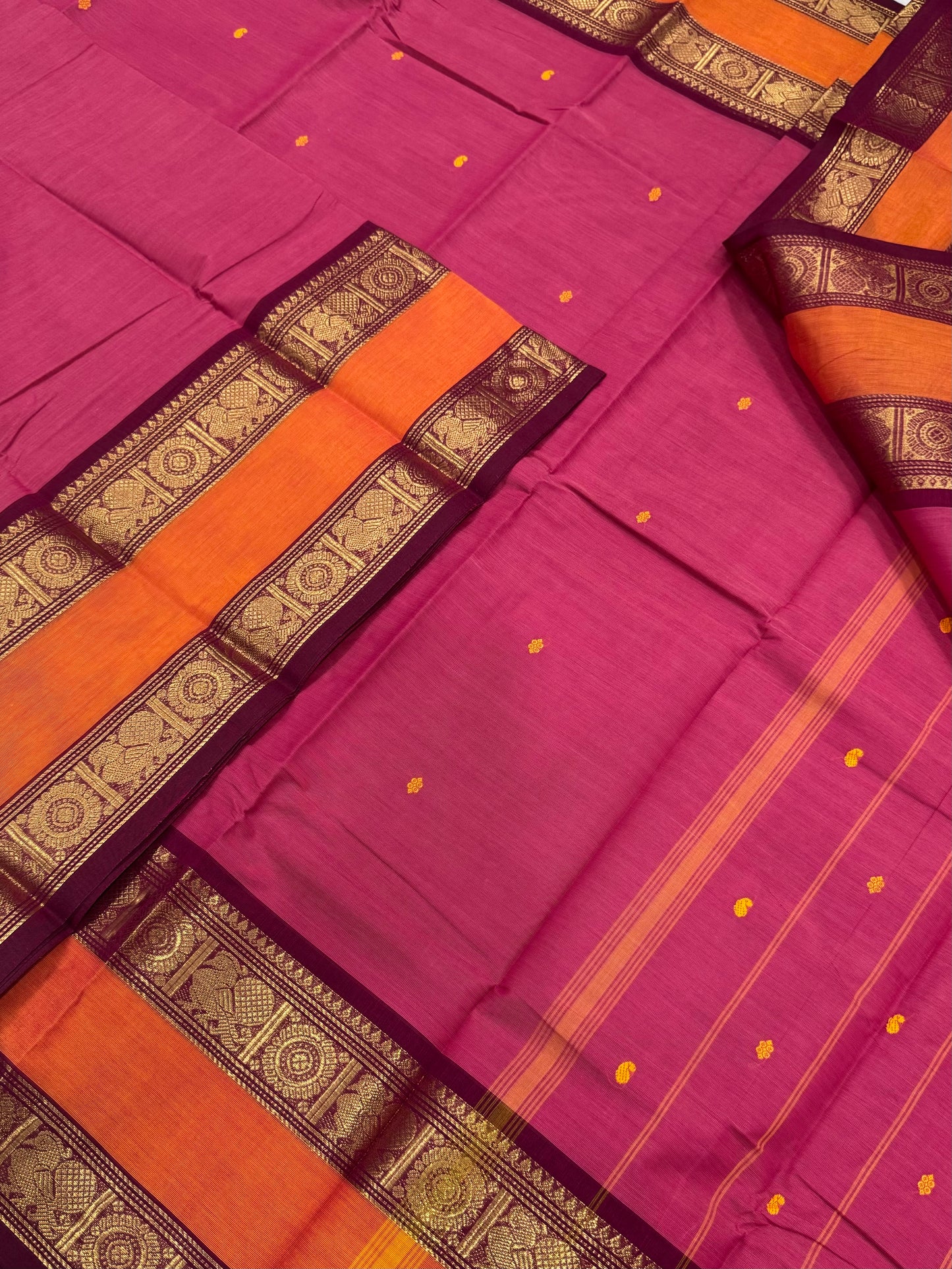 Kanchi soft cotton | pink X orange | rettaipet border