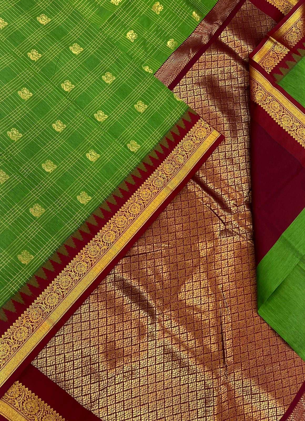 Semi Silk soft Cotton Sarees | kattam x tiny zari border | Meenakshi green X aaraku X gold | NKV11