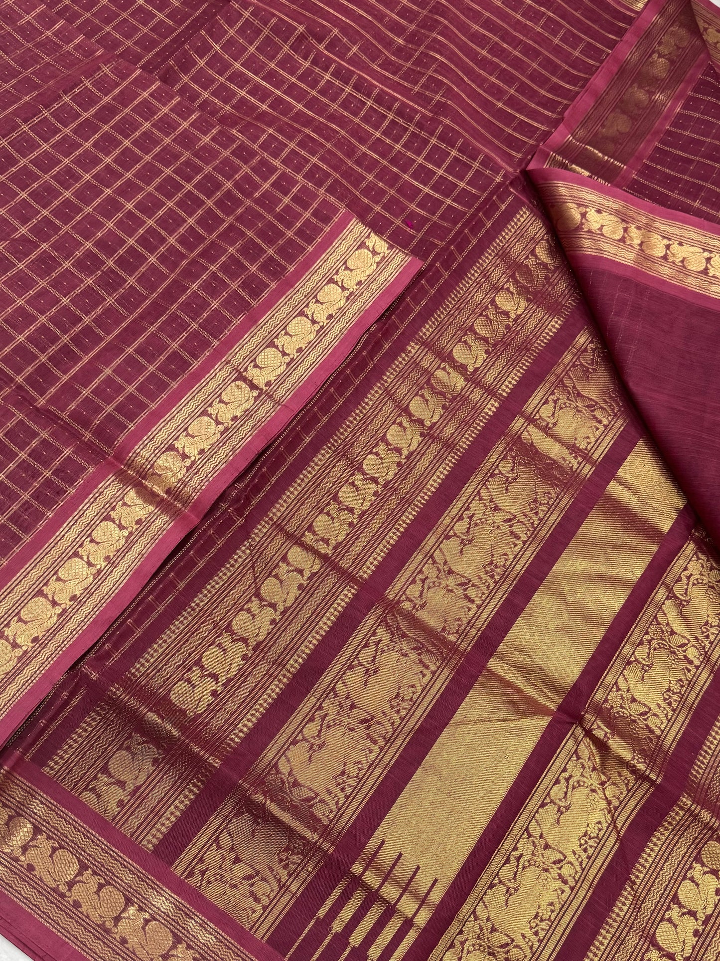 Kanchi Silk Cotton Sarees | zari 1000 butta X rich zari pallu | mauve cherry pink x gold