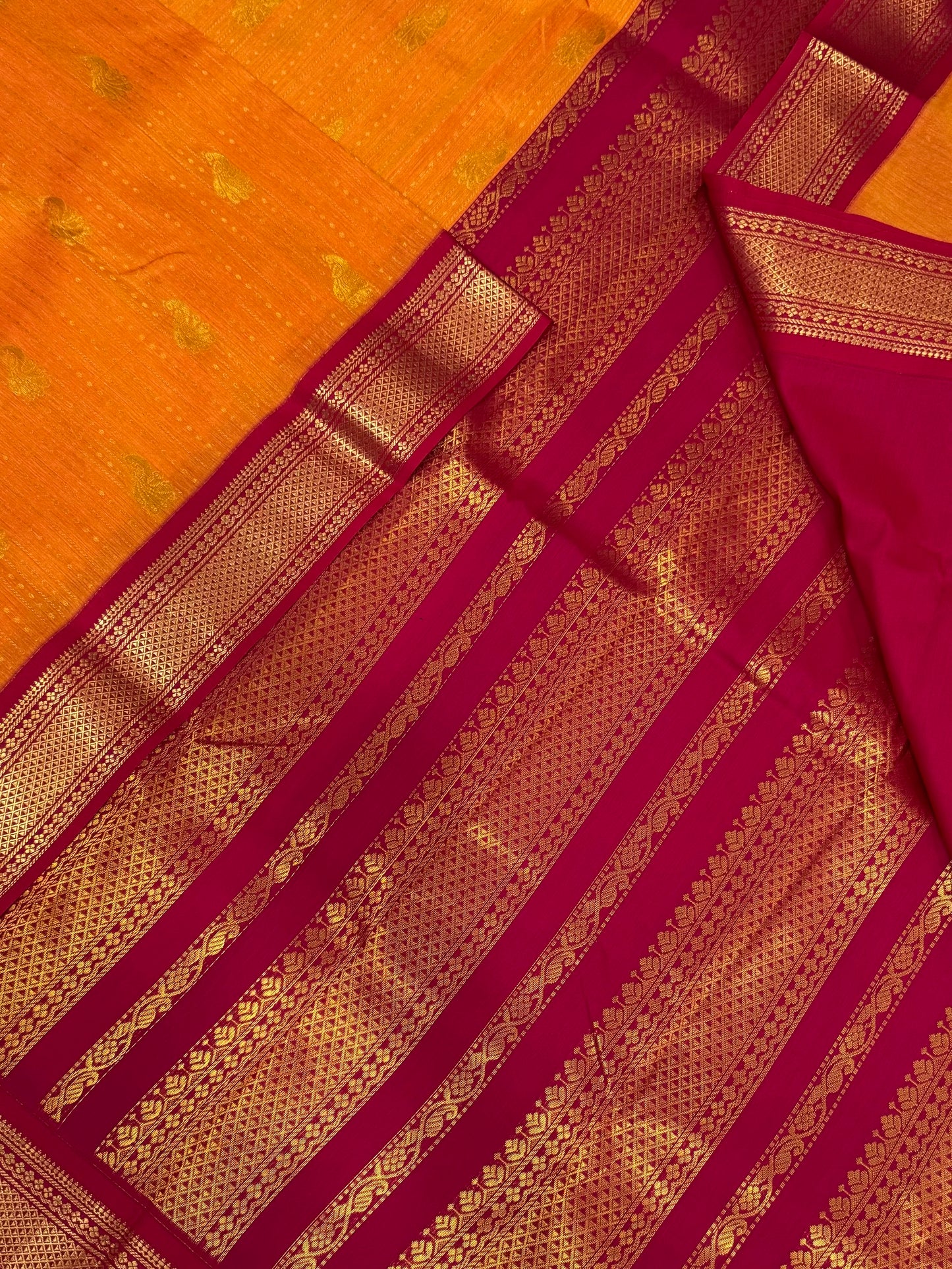 Semi Silk soft Cotton Sarees | mayil x butta | orange X red | zari border | NKV11