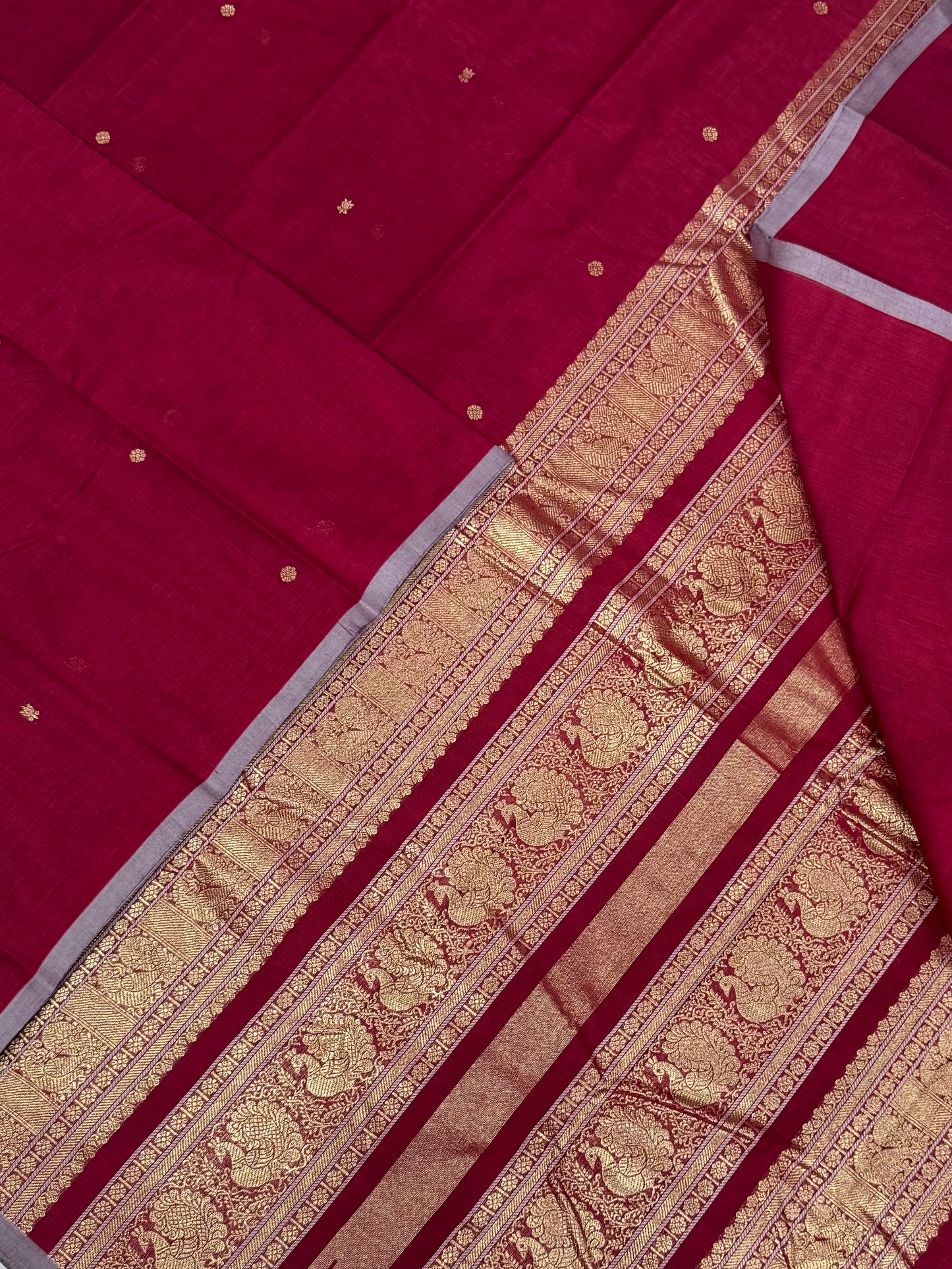 Pure Handloom Kanchi rich Cotton Saree | mayil zari Pallu| marron X lavender