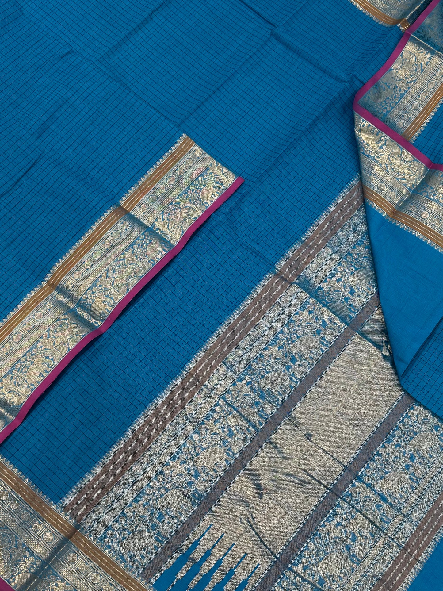 Pure Handloom Kanchi rich Cotton Saree | mayil yaanai X 1000 butta MALAITHULLI | blue X pink | rich Zari Pallu