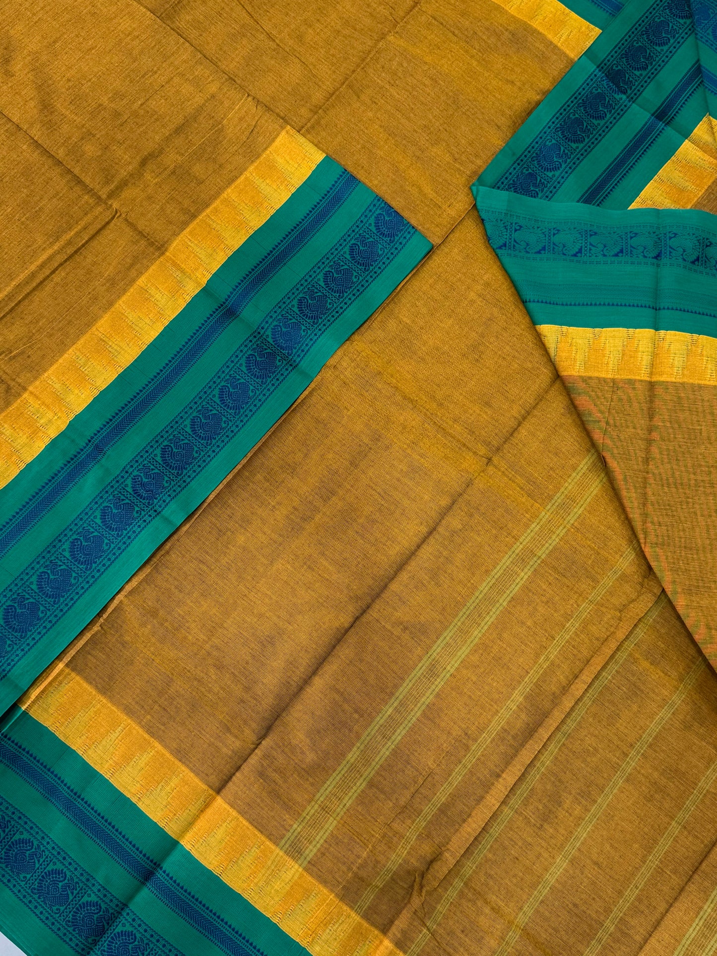 Korvai Kanchi cotton | korvai temple border | mehendi green X cyan blue