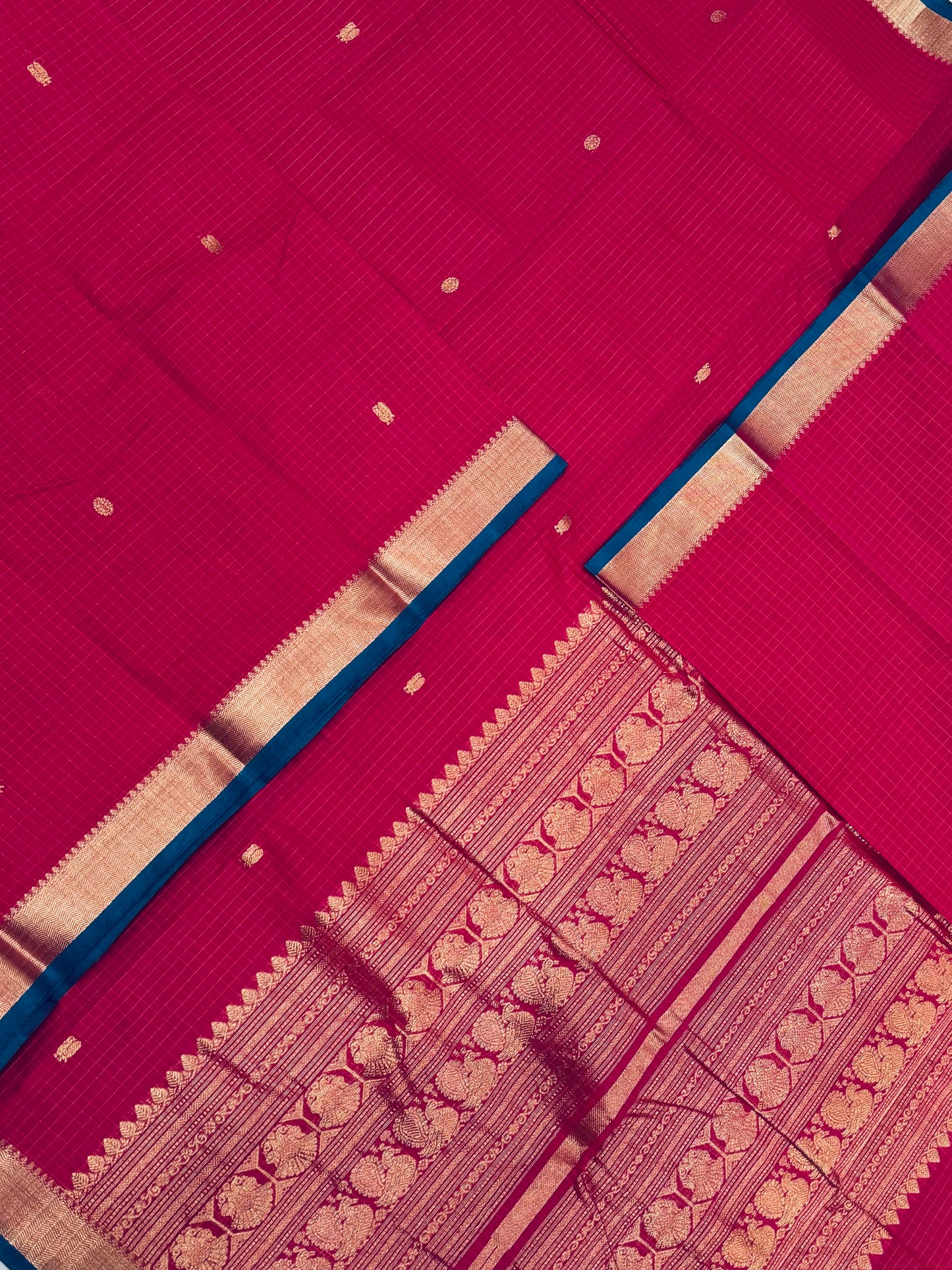Pure Handloom Kanchi rich Cotton Saree | tiny Zari border X kattam butta| pink X blue | intricate Zari woven Pallu