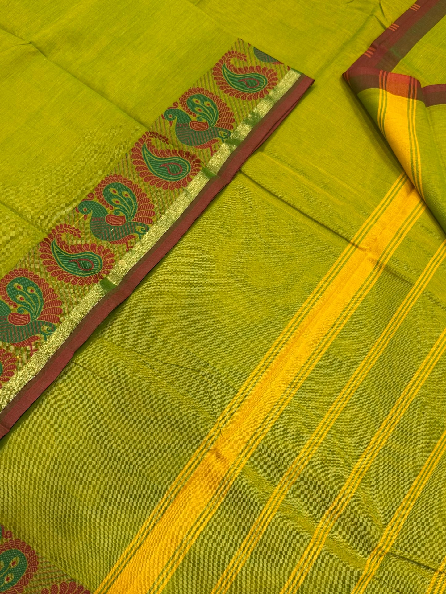Kanchi soft cotton | green X brown | mayil thread border