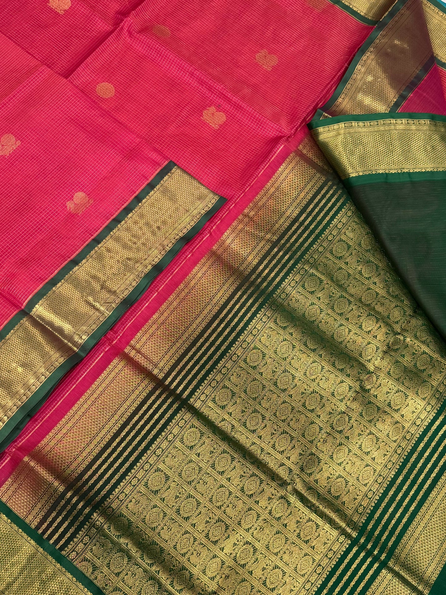 Kanchi Silk Cotton Sarees | luxury silk cotton | muthukattam x mayil chakram | rose X green | NKV37