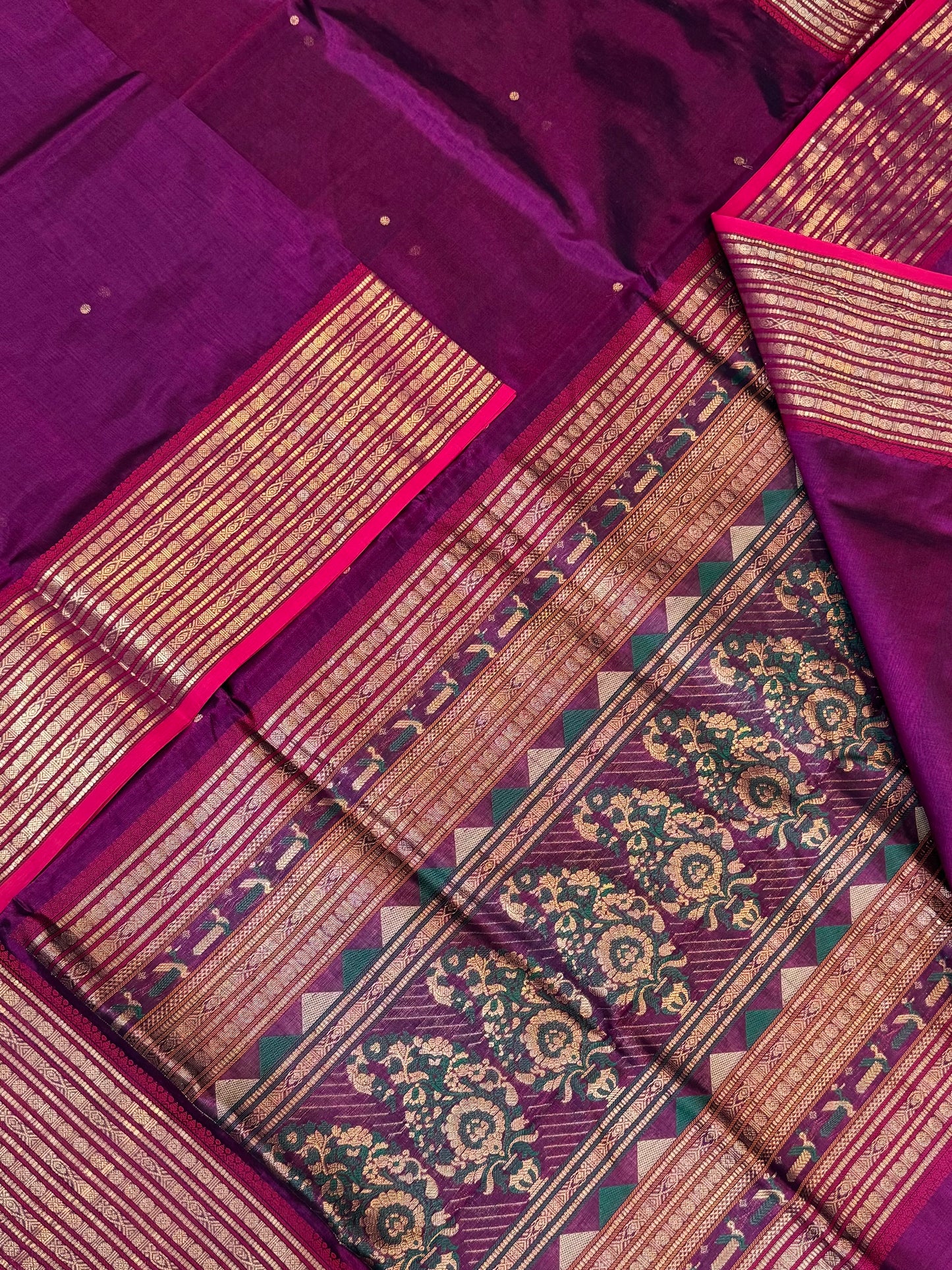 Kanchi Silk Cotton Sarees | meenakari pallu X fishpet zari border |magenta X pink