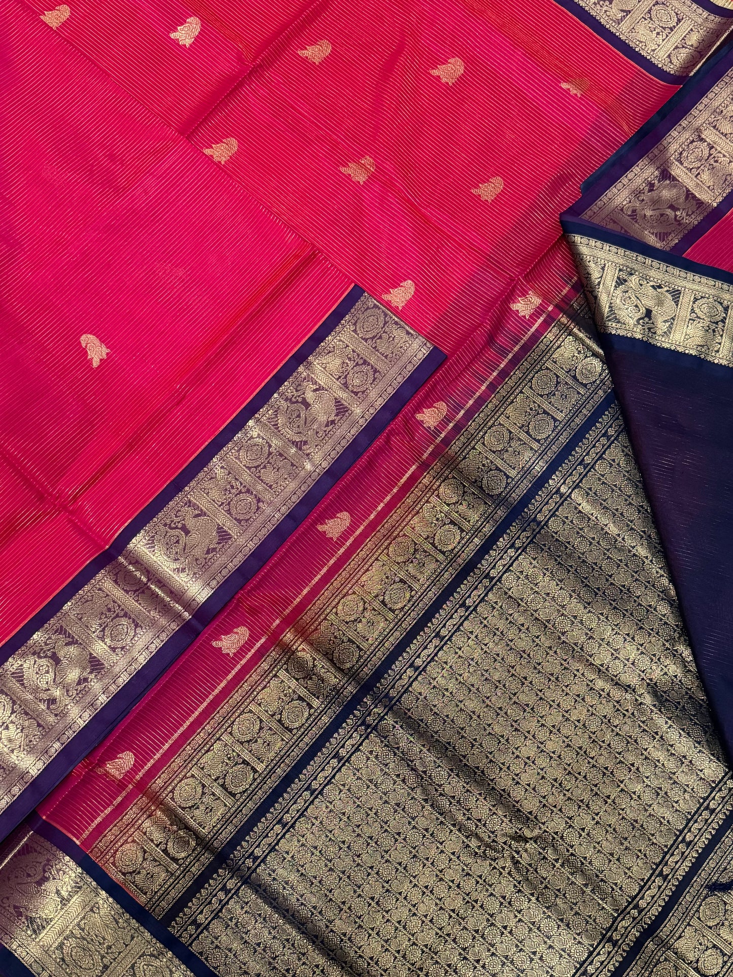 Kanchi Silk Cotton Sarees | luxury silk cotton | VAIRAOOSI X Mayil | pinkish red x blue NKV37