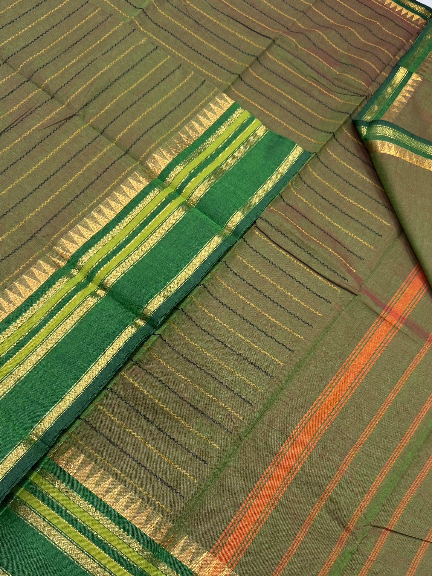 Kanchi soft cotton | earth green X green | veldhari X zari border