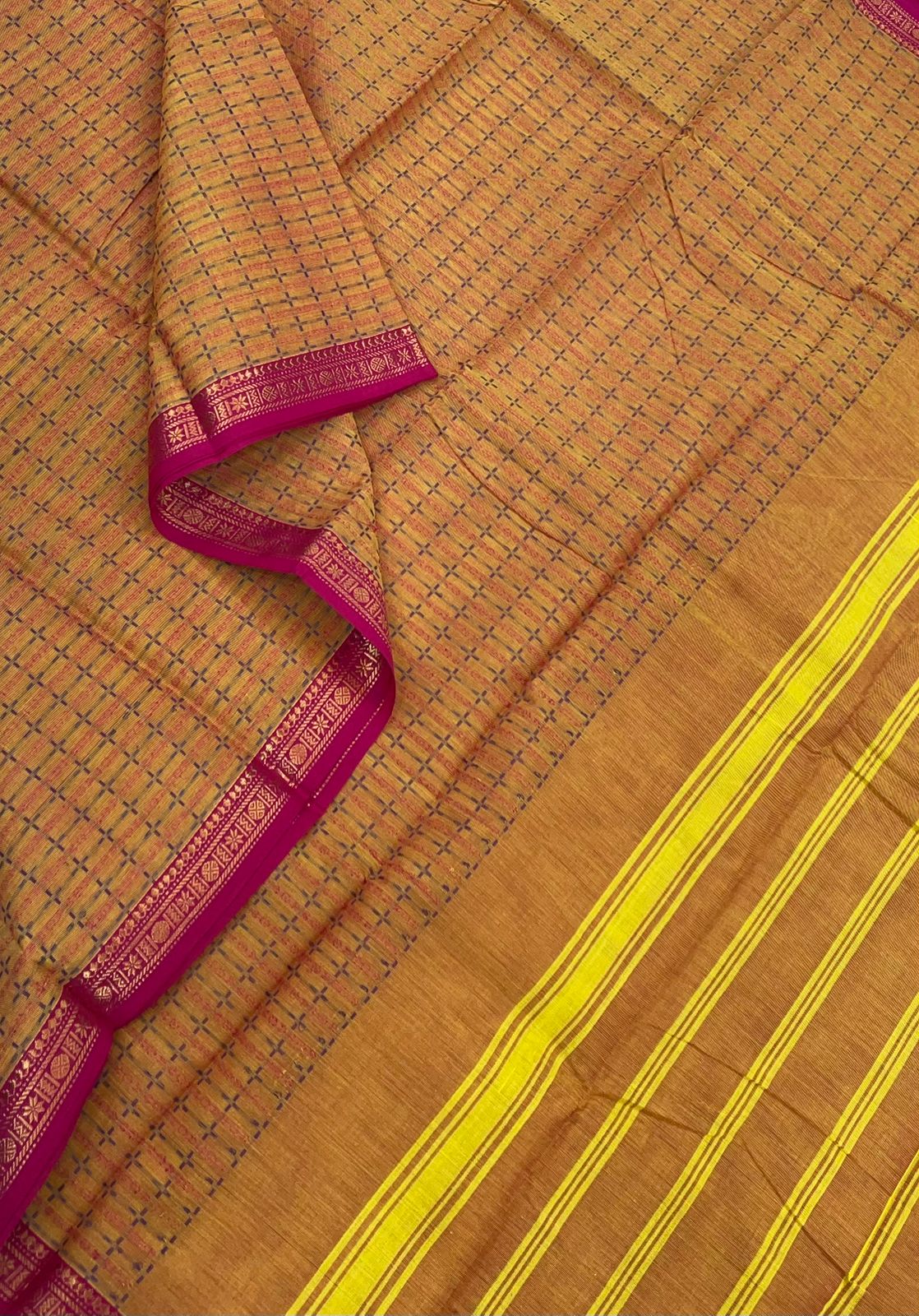 Kanchi soft cotton | orange x pink | tiny zari border x plus butta