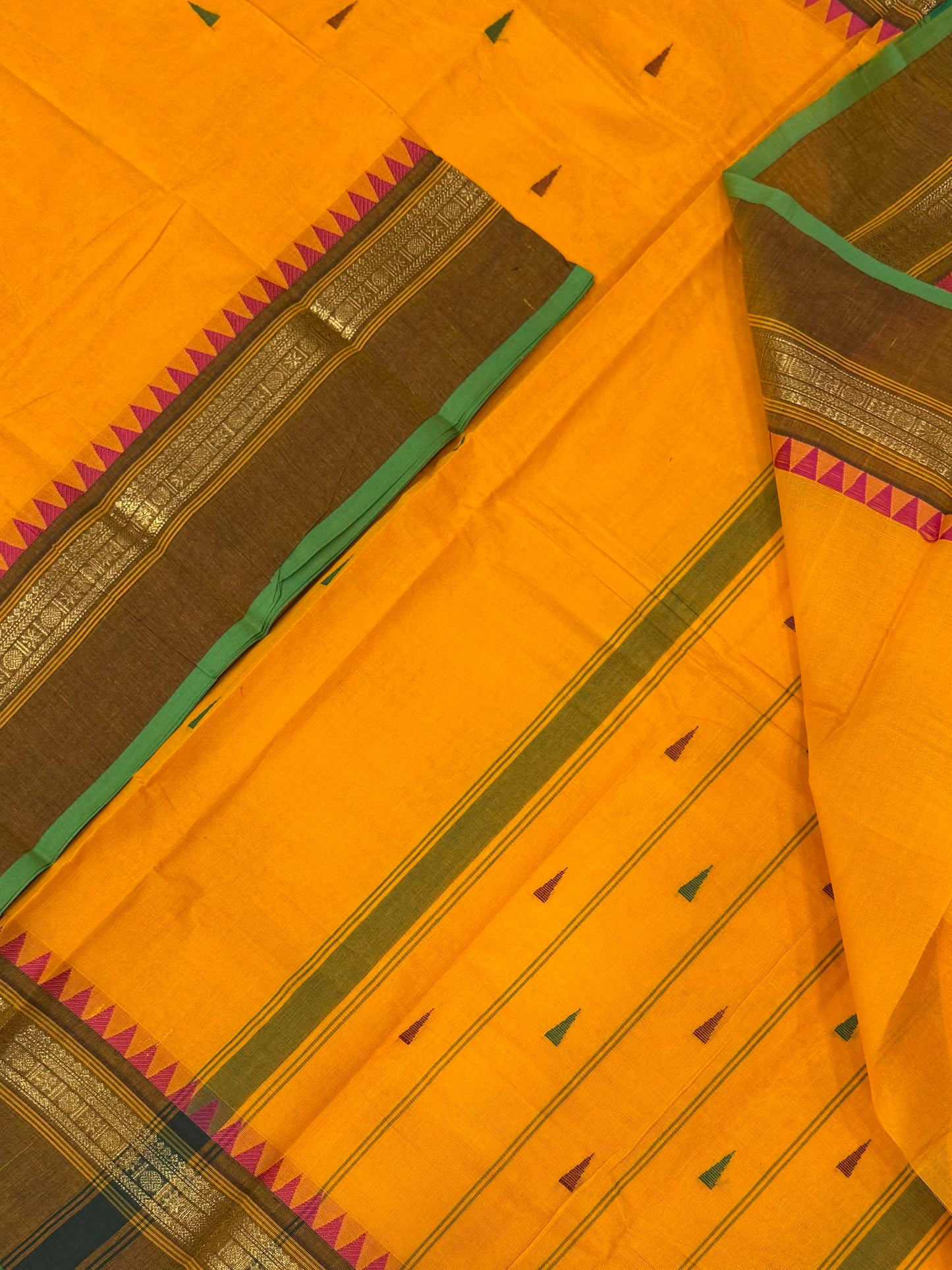 Kanchi soft cotton | manjal x mustard| rettaipet border