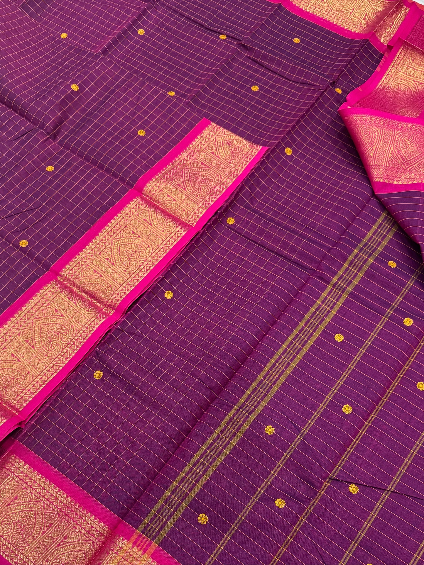 Kanchi soft cotton | dark pink X Rani pink |rich Zari border X kattam