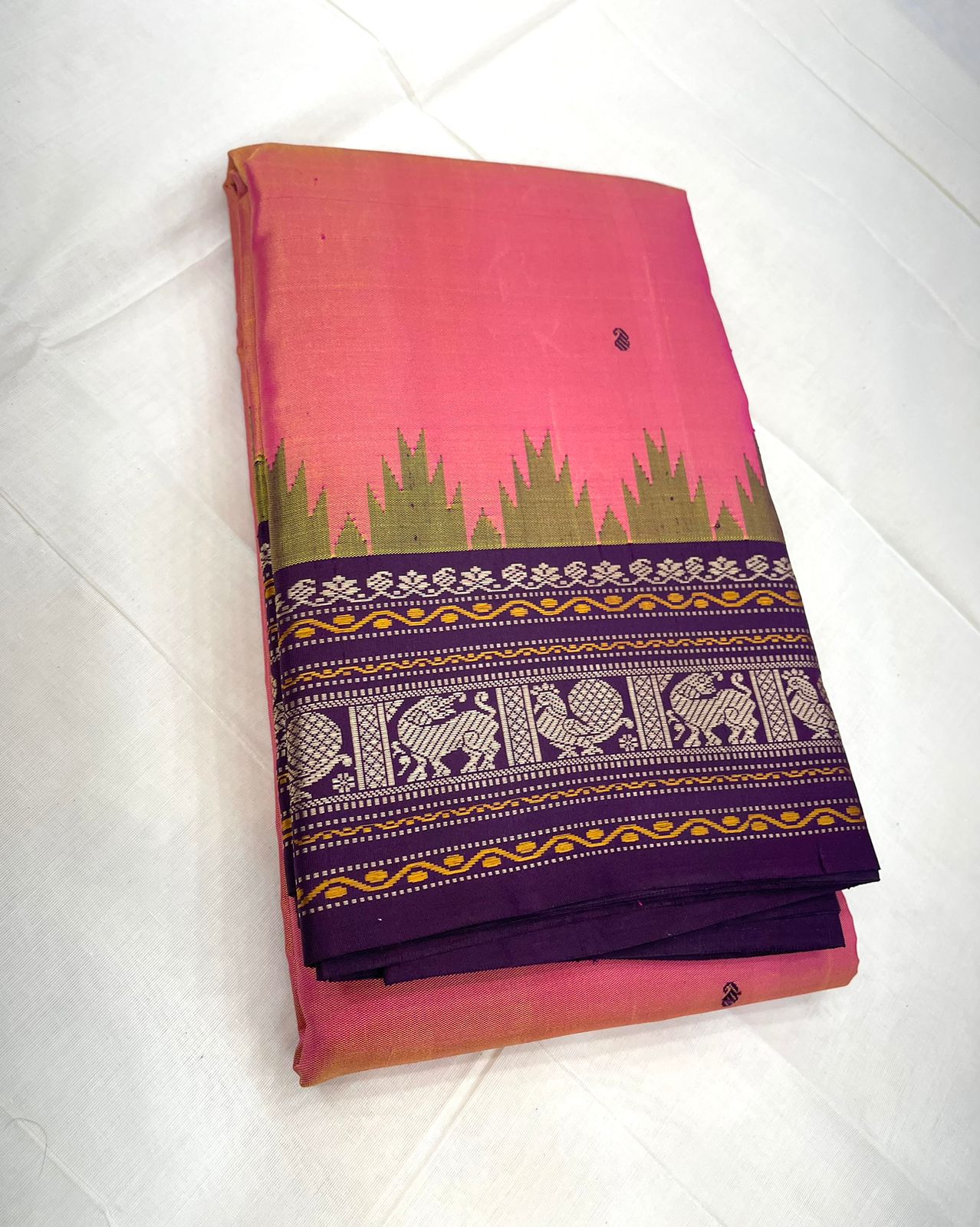 Pure Kanjivarams | pink violet X yhazli mayil | Handwoven luxury x 4 ply | zero Zari