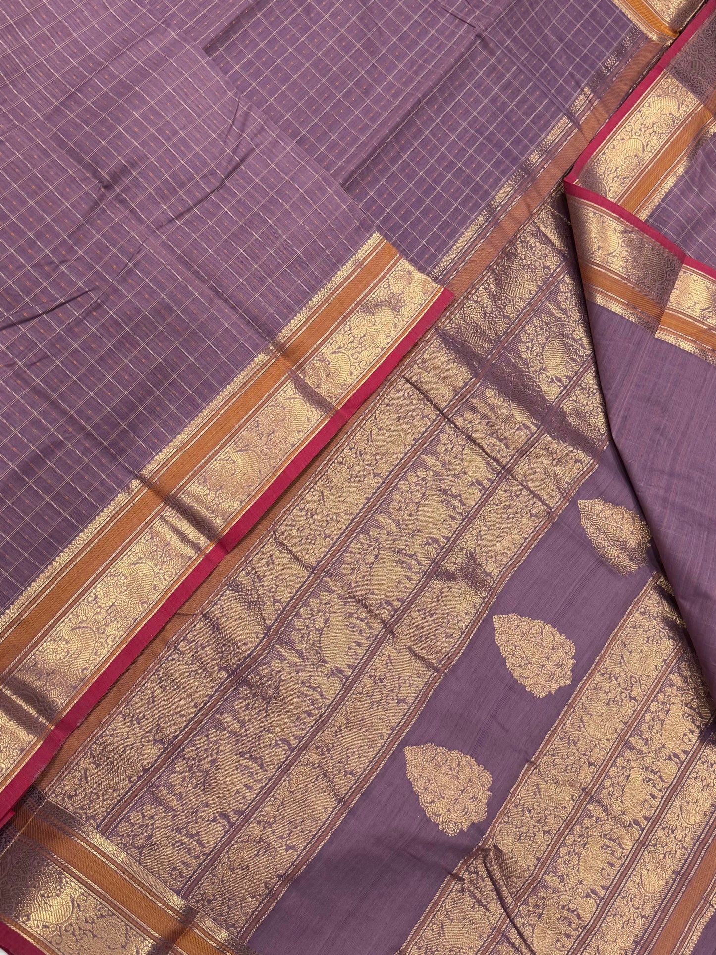 Pure Handloom Kanchi rich Cotton Saree | Zari border X 1000 malai thuli butta | pastel pink X red | intricate rich thread woven Pallu