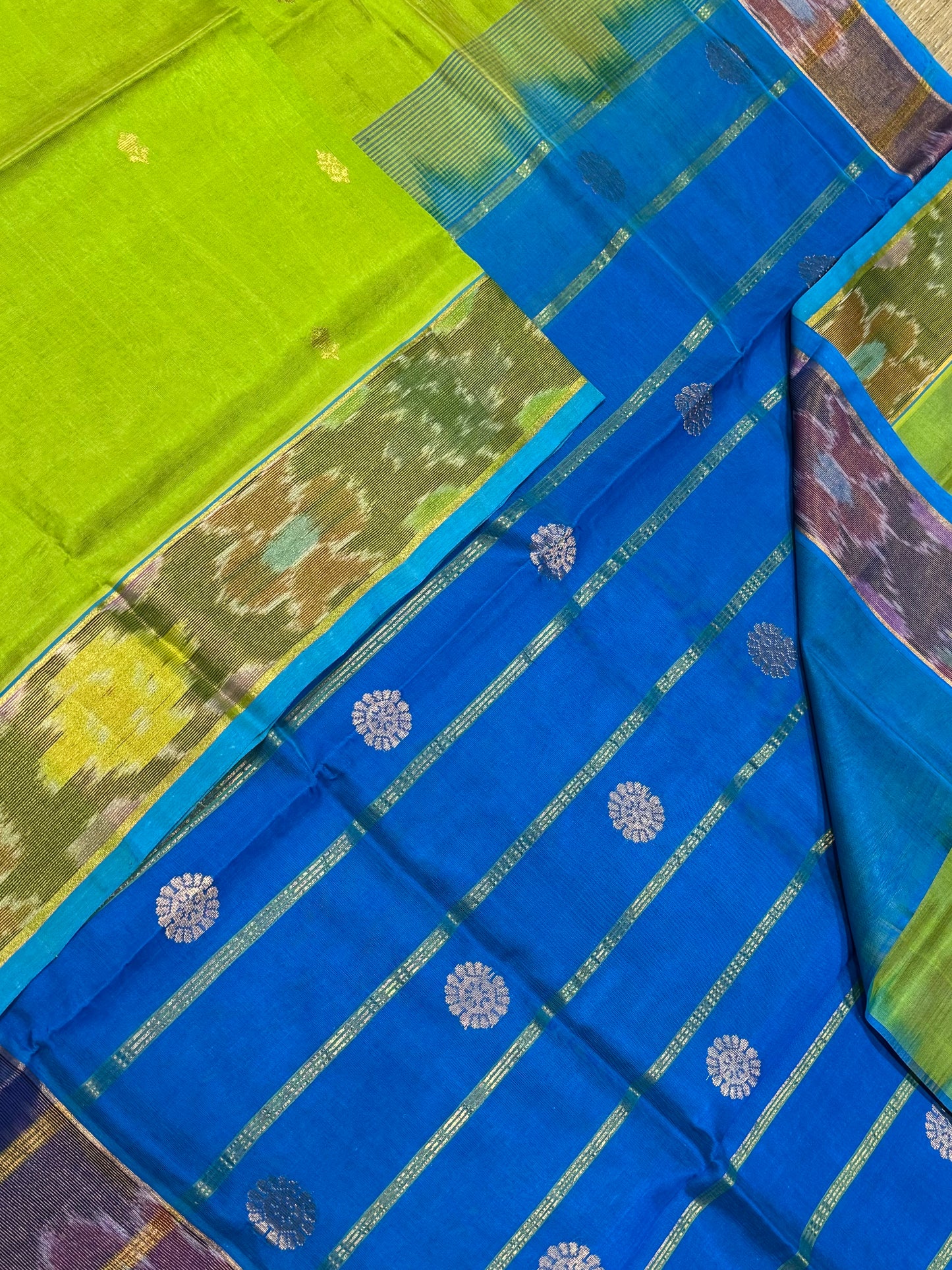 Kanchi Silk Cotton Sarees | silk cotton | green X blue
