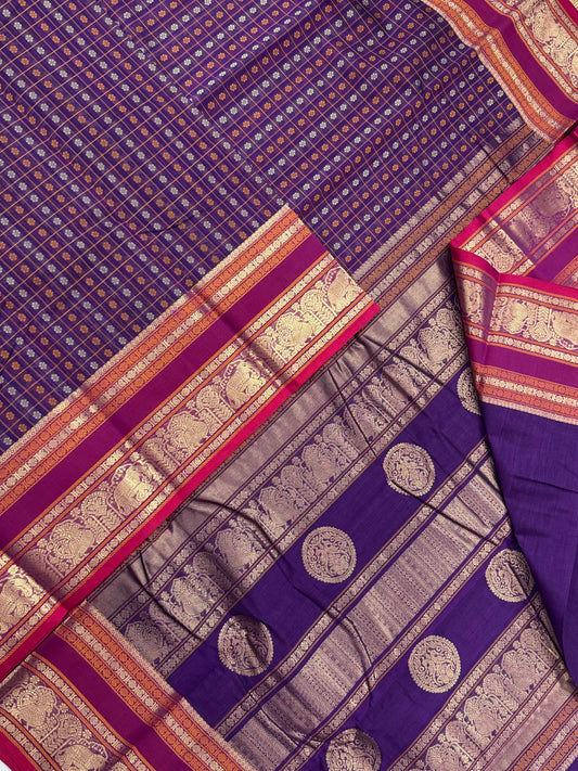 Pure Handloom Kanchi rich Cotton Saree | Violet X pink | 1000 BUTTA x Zari