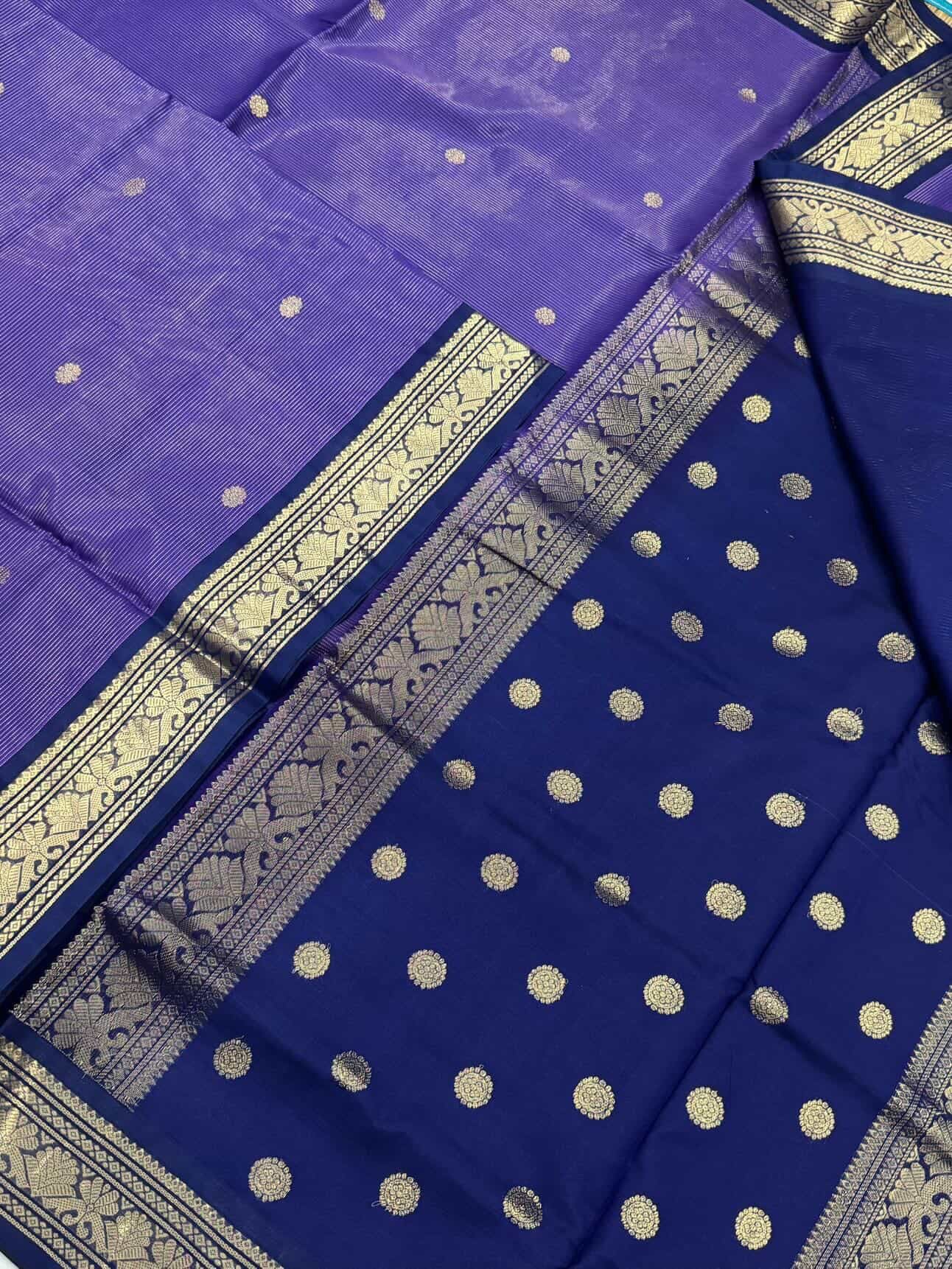 Kanchi Silk Cotton Sarees | luxury silk cotton | VAIRAOOSI X Kamalam butta | lavendar X navy blue NKV37