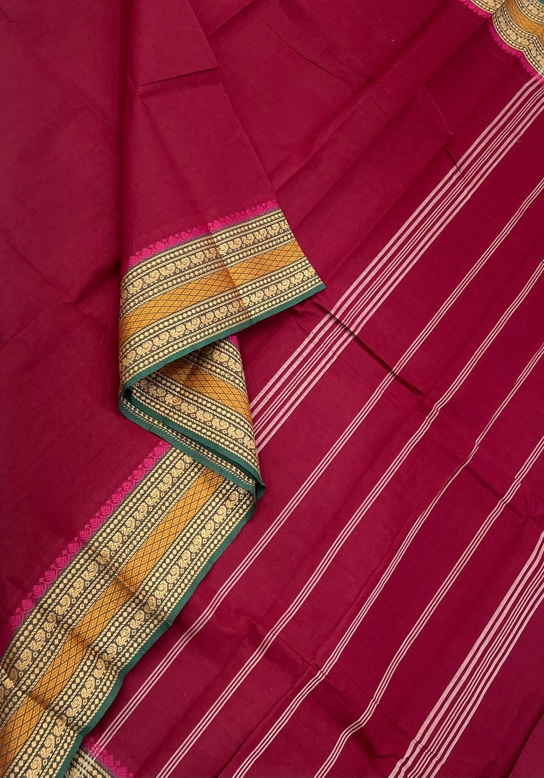 Kanchi soft cotton | red x mustard green | small thread border
