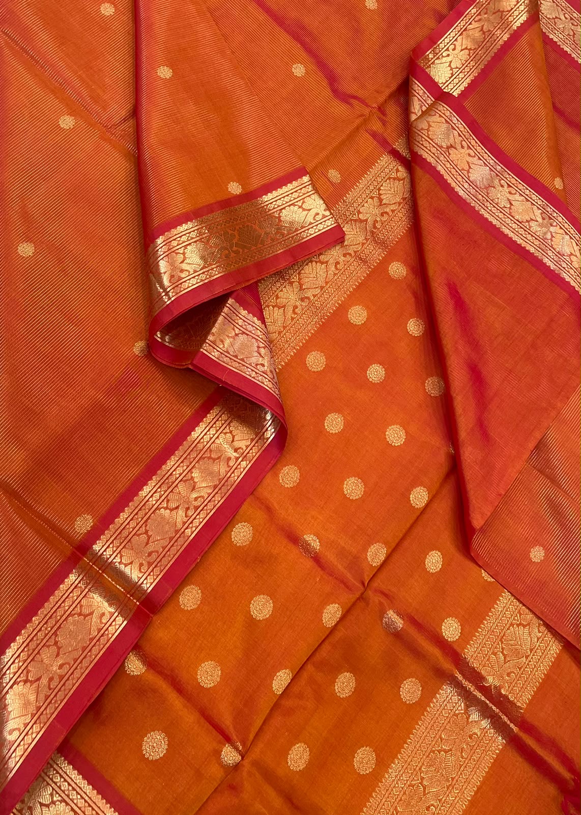Kanchi Silk Cotton Sarees | luxury silk cotton | VAIRAOOSI X Kamalam butta | orange X gold NKV37
