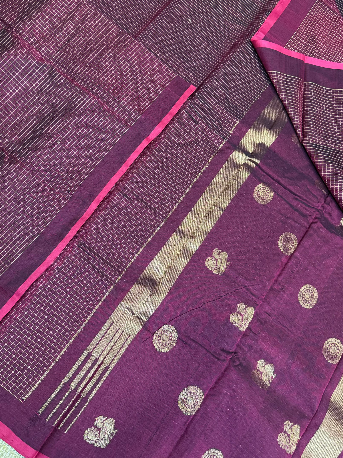 Pure Handloom Kanchi rich Cotton Saree | rich Zari kattam x rich pallu | marron