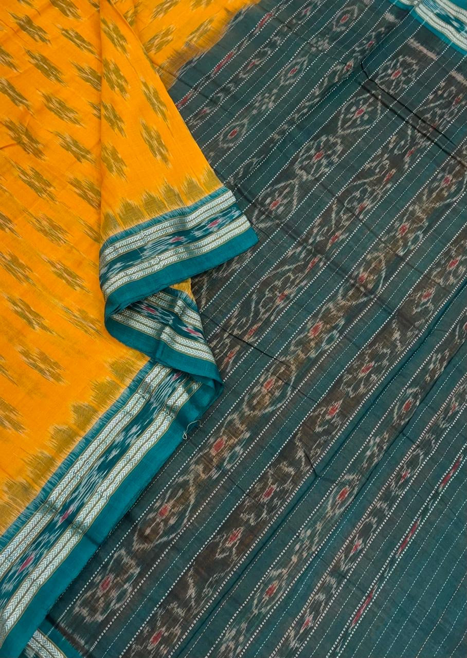 IKKAT soft cotton |thread border X ikkat |yellow X cyan green