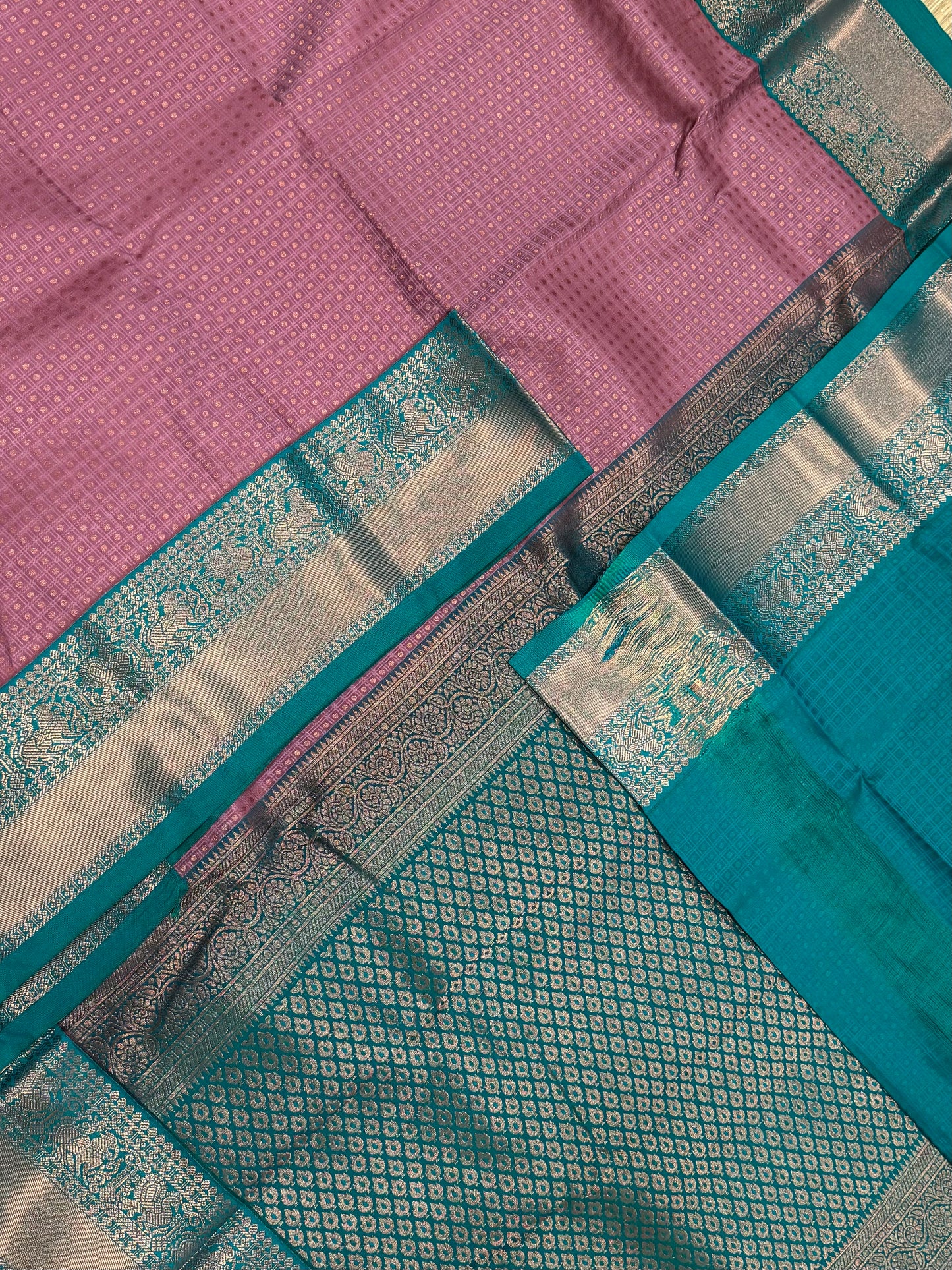 Vegan Silk Sarees Online | pastel pink X teal blue | rich border