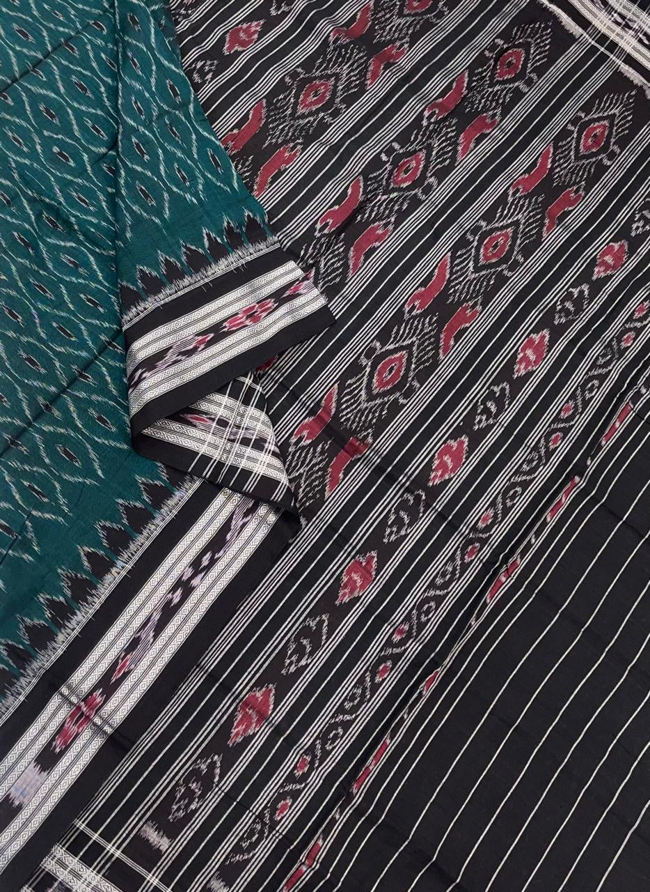 IKKAT soft cotton |thread border X ikkat |cyan green X black