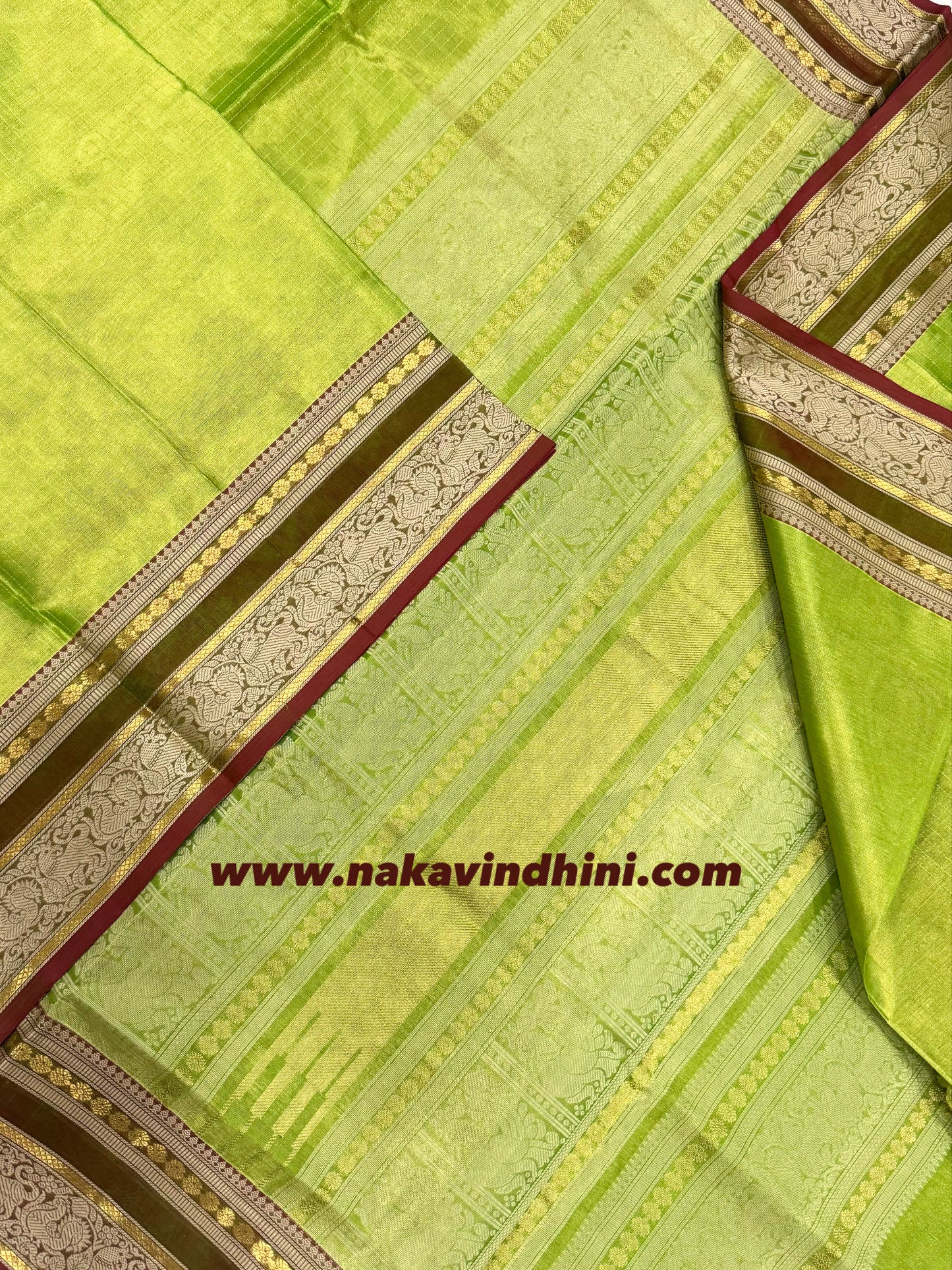 Kanchi Tissue Silk Cotton Sarees | vairaoosi X threads |green X marron | NKV100