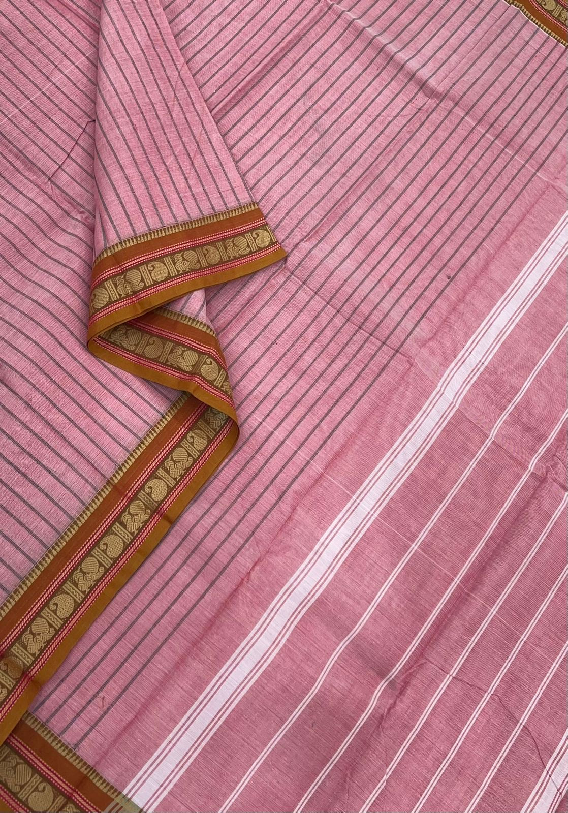 Kanchi soft cotton |thread small border | pastel pink x mustard