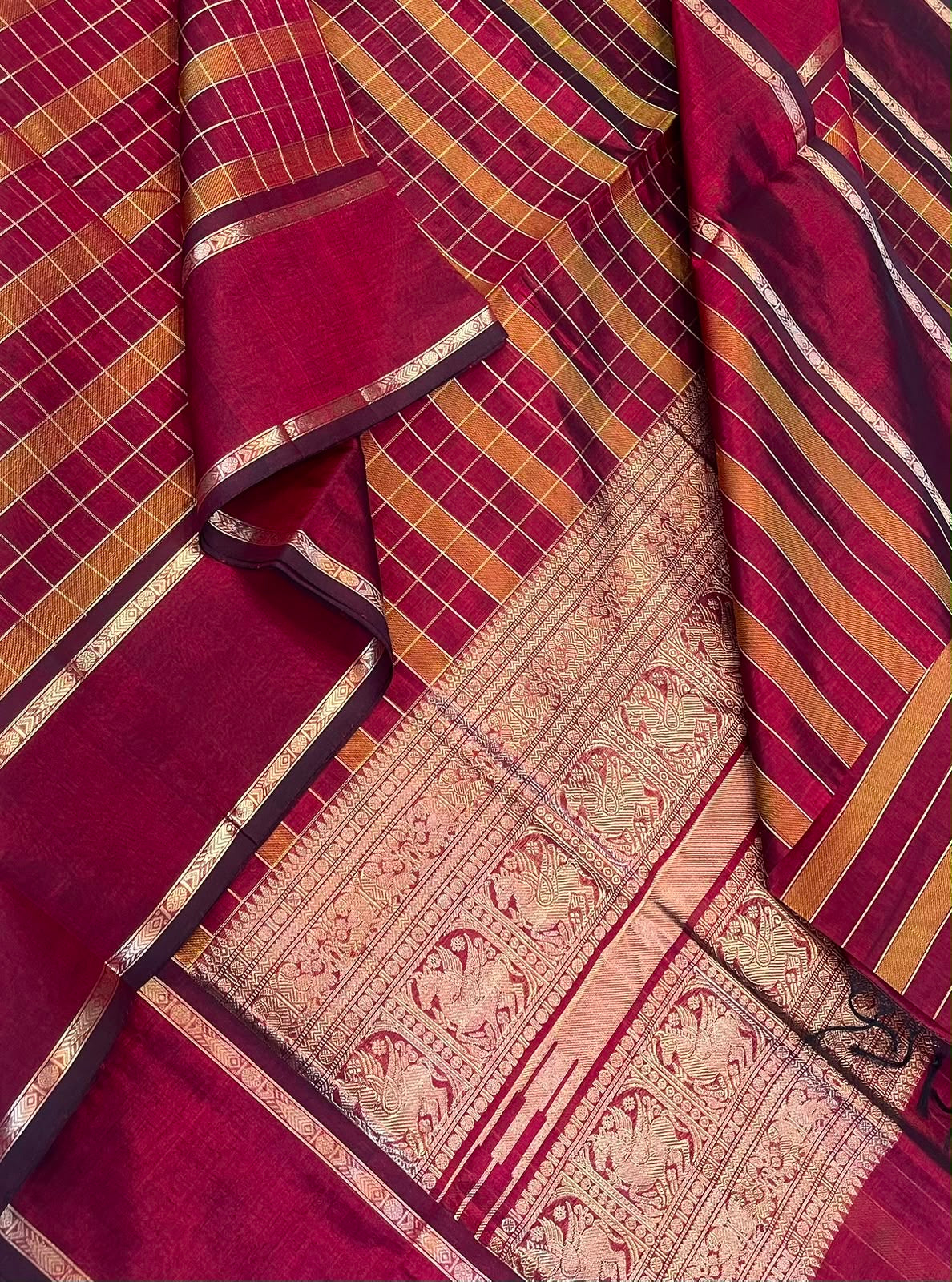 Kanchi Silk Cotton Sarees | luxury silk cotton | rettaipet border | marron X Manjal kattam X Zari