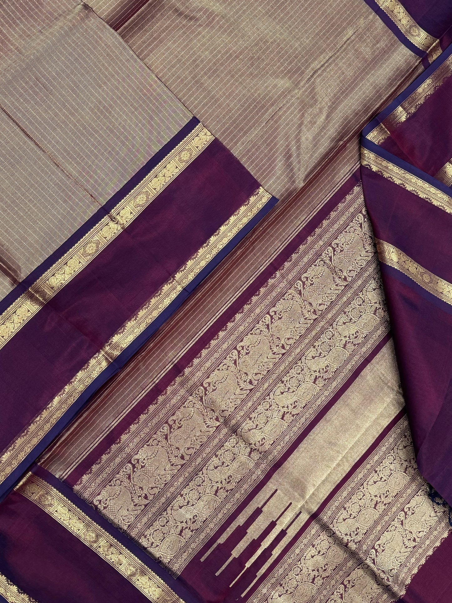 Kanchi Tissue Silk Cotton Sarees | gold X burgundy | NKV100