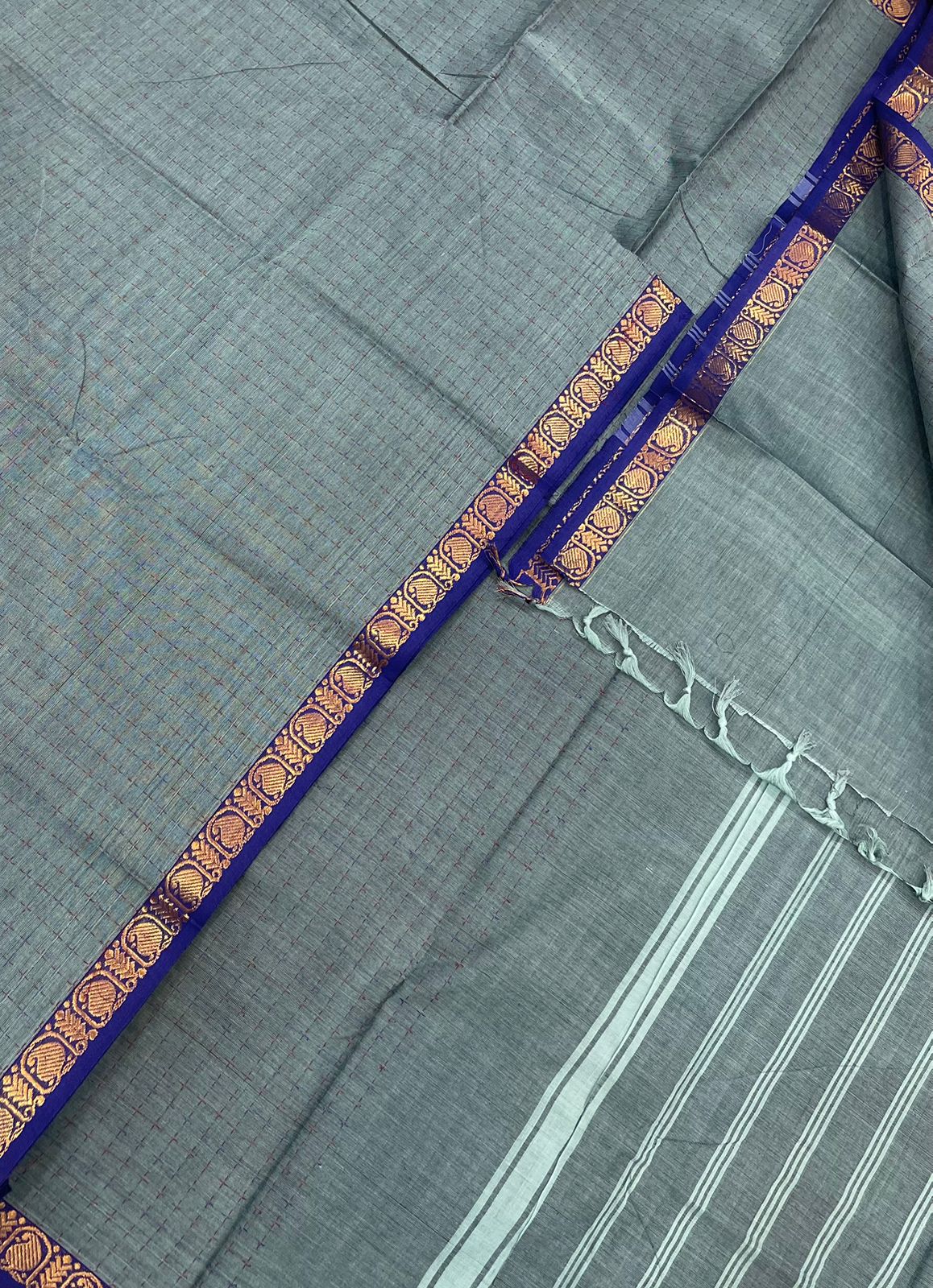 Kanchi soft cotton |tiny temple x tiny thread border | kattam lines x blue x cyan blue