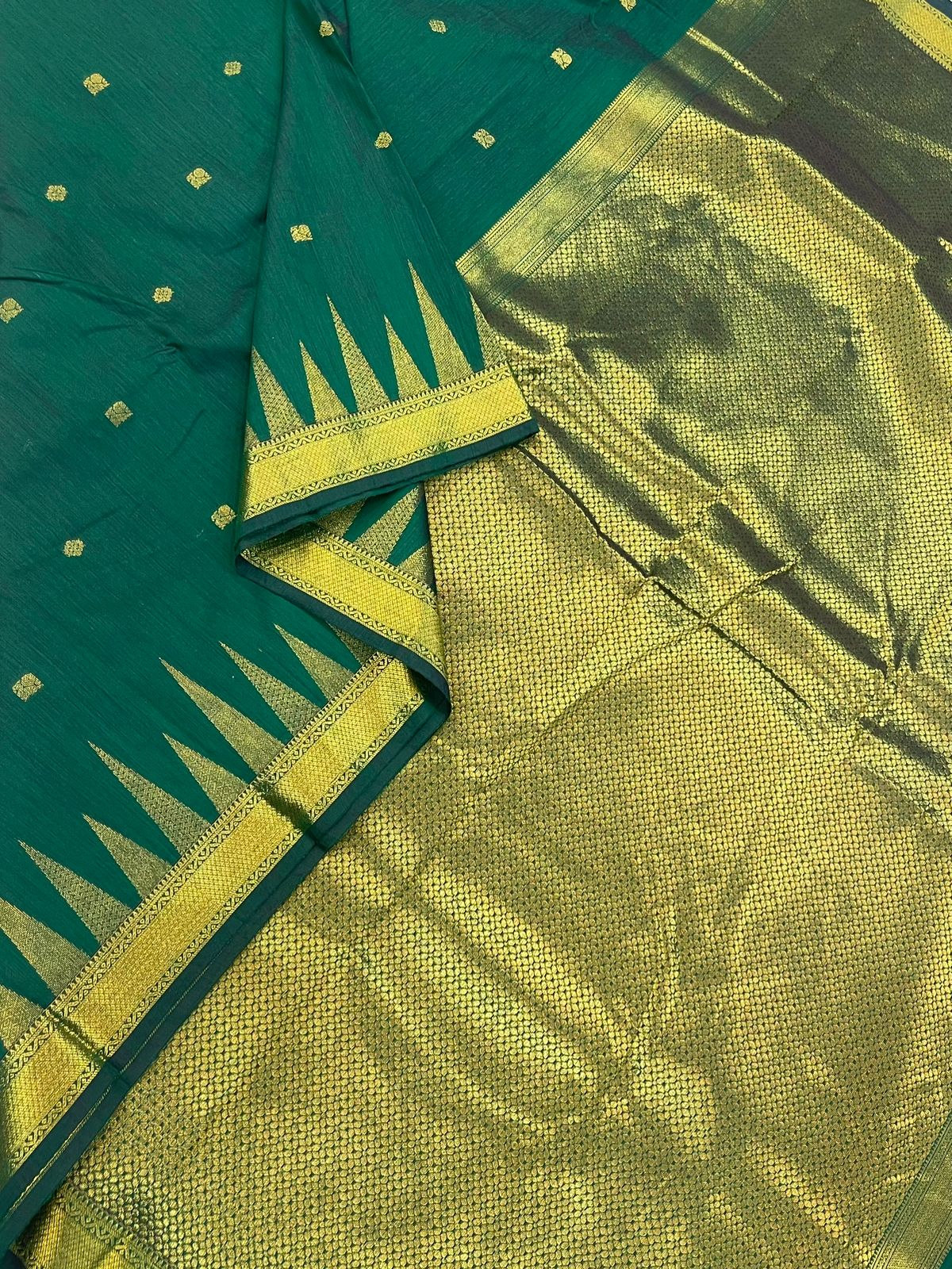 Semi Silk soft Cotton Sarees | temple X Zari border | green X gold | NKV11
