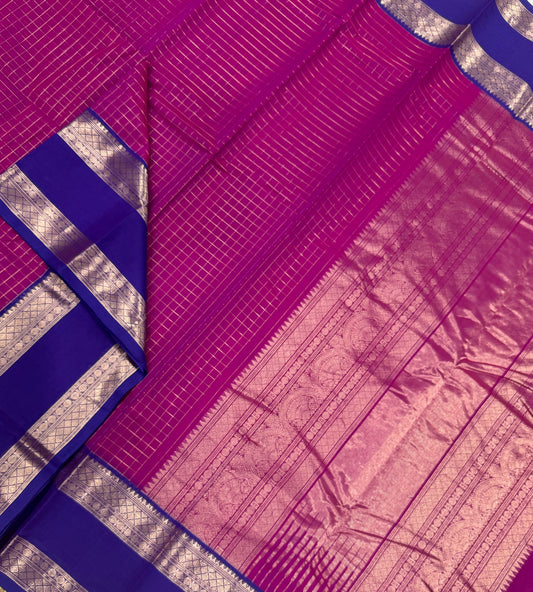 Pure Handloom Kanchi rich Cotton Saree | rettaipet zari border X  kattam | majenta X violet | intricate rich zari woven seepu rekk Pallu