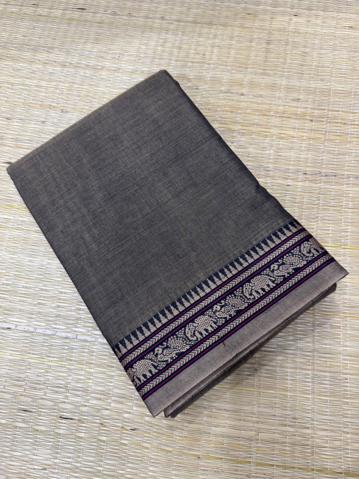 Narayanpet soft cottons | tiny thread border | grey X beige