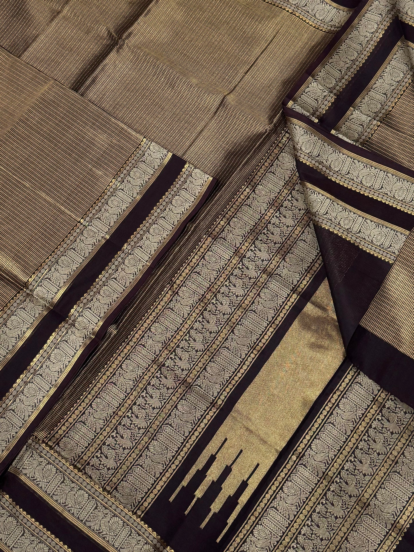 Kanchi Silk Cotton Sarees | luxury tissue silk cotton | gold Zari x Zari rettaipet thread border| black X gold | NKV100