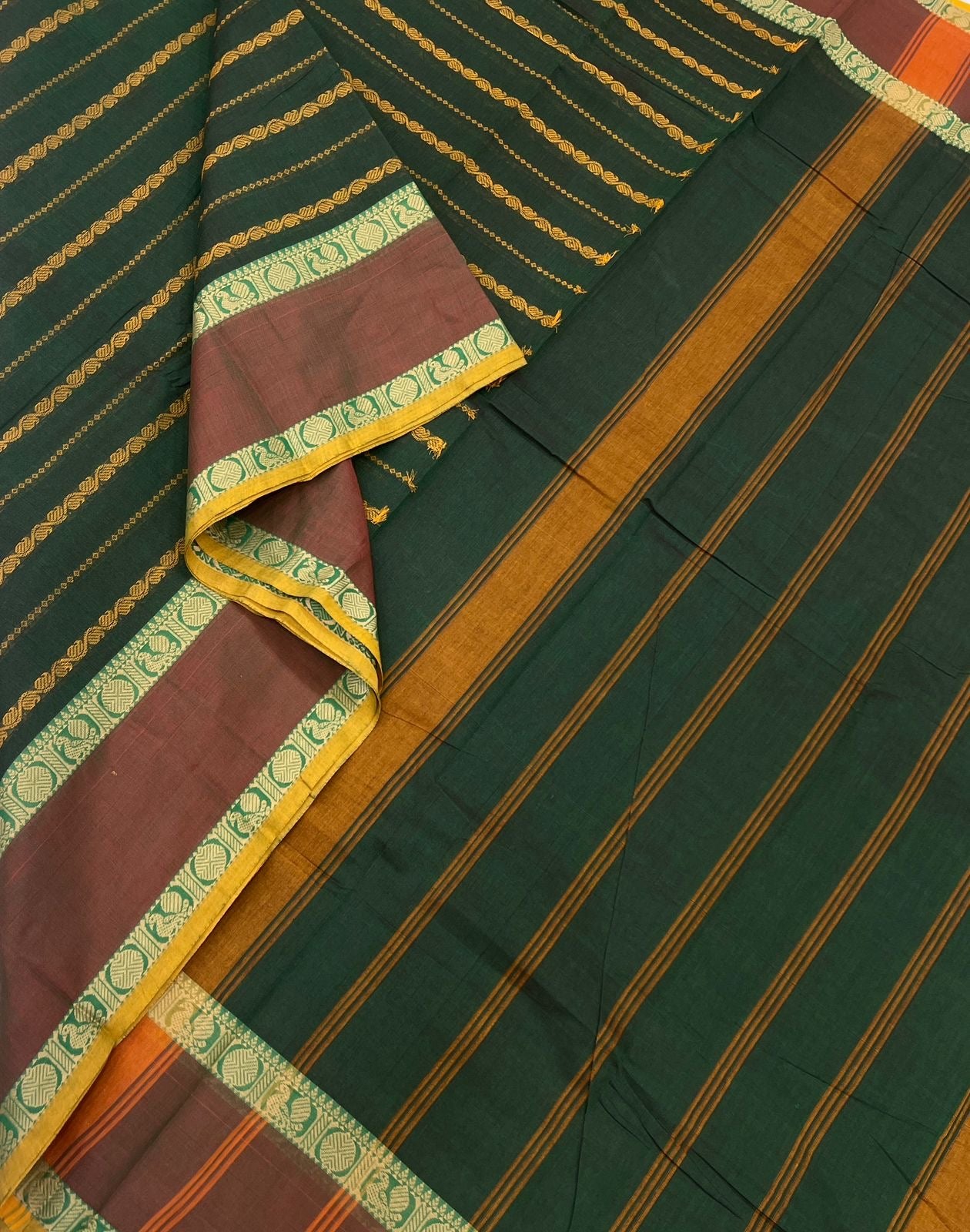 Kanchi soft cotton | green X brown | veldhari border