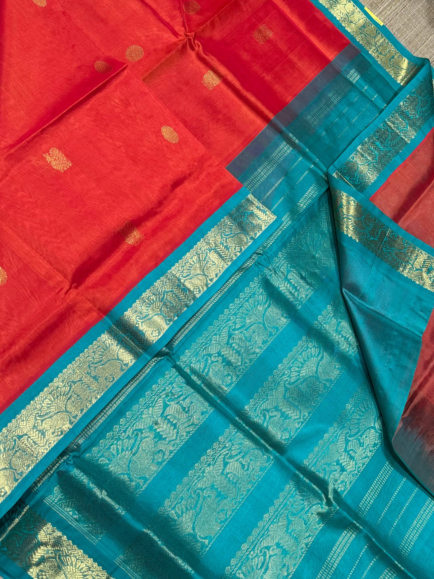 Kanchi Silk Cotton Sarees | silk cotton | orange X teal