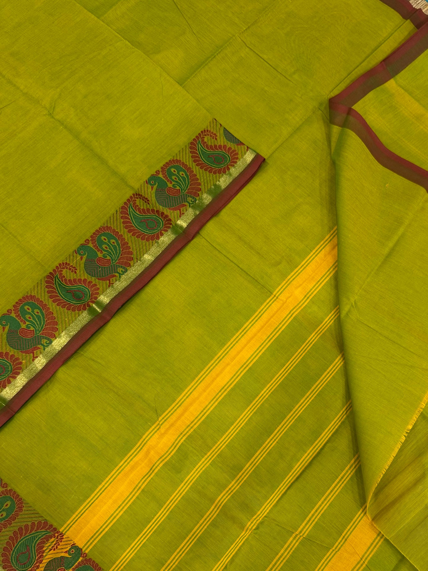 Kanchi soft cotton | green x brown| mayil X thread border