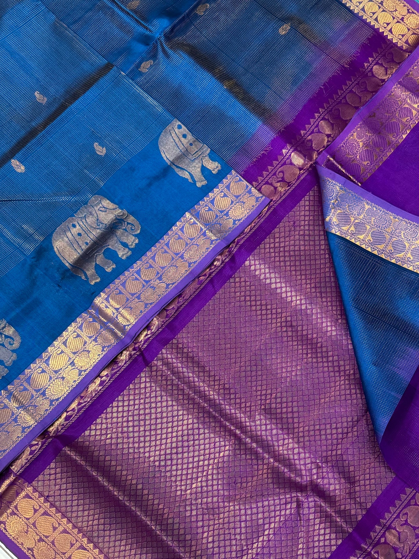 Kanchi Silk Cotton Sarees | silk cotton | blue X violet