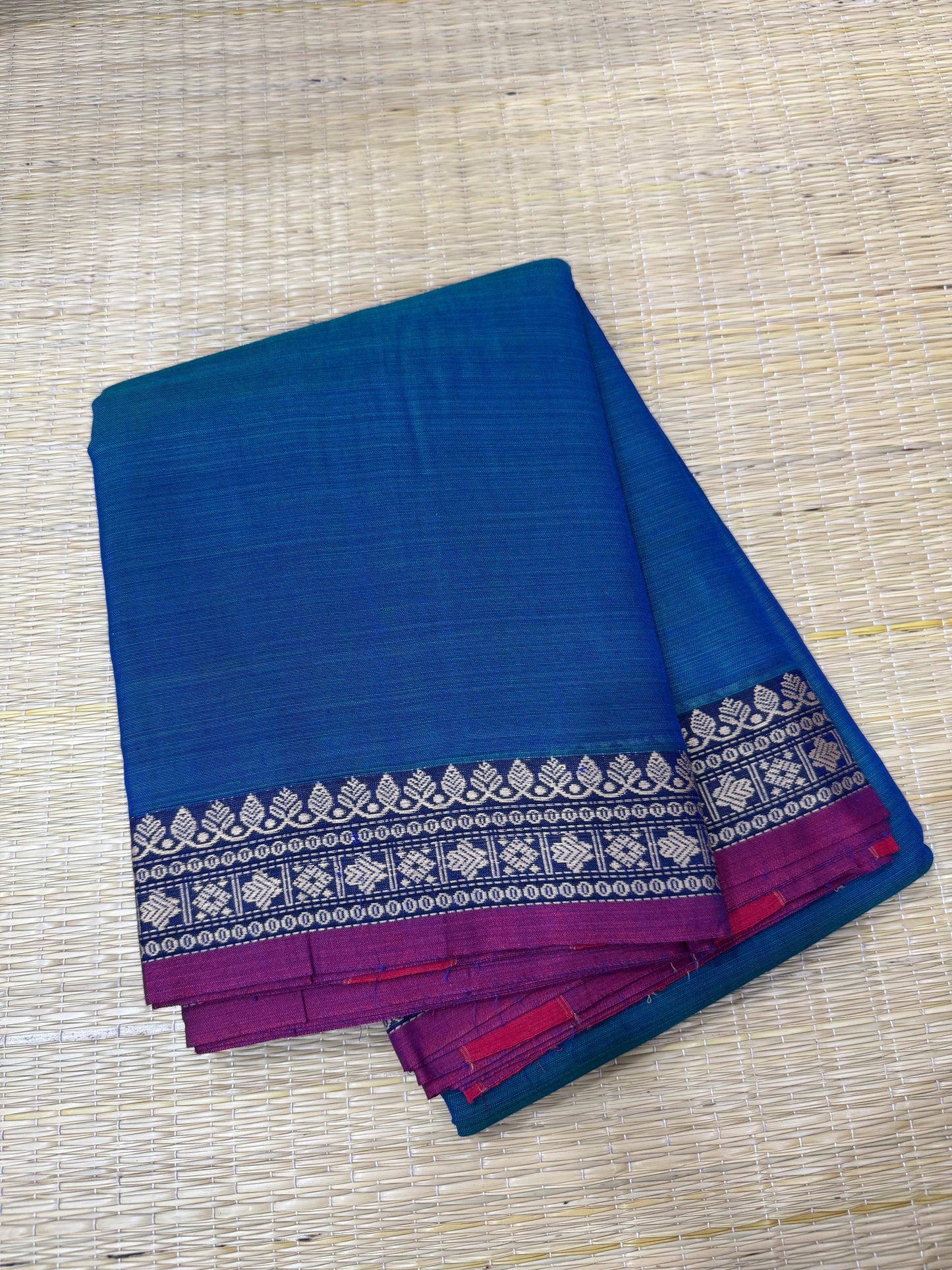Narayanpet soft cottons | tiny thread border | peacock blue X magenta