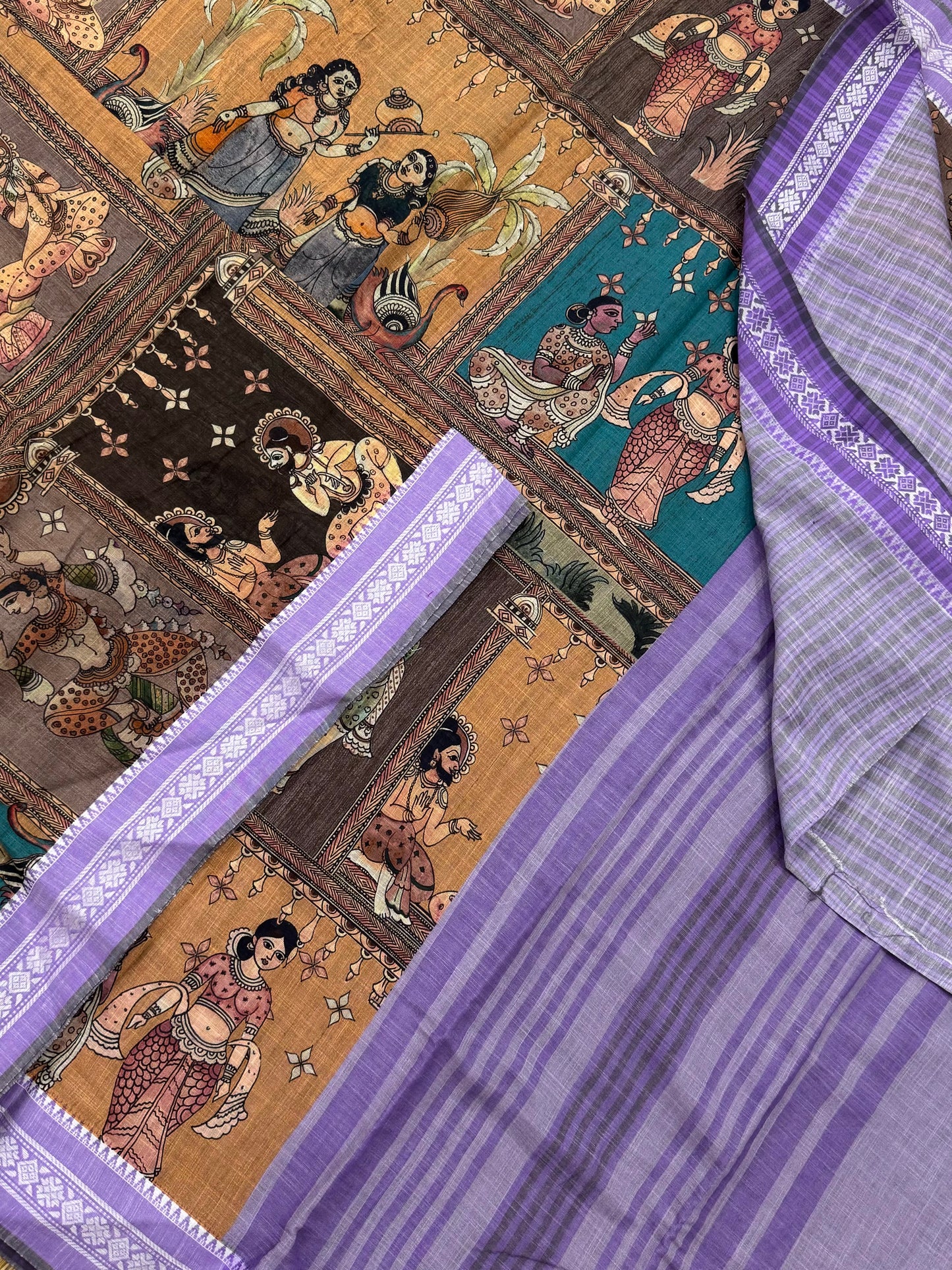 Ponduru feather soft cotton | story telling saree | orange x lavender
