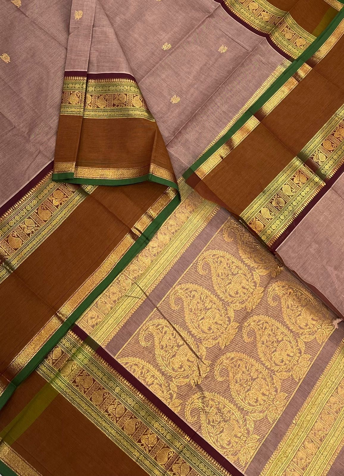 Pastel kanchi soft cotton | pastel pink X mustard X rich zari border X pallu