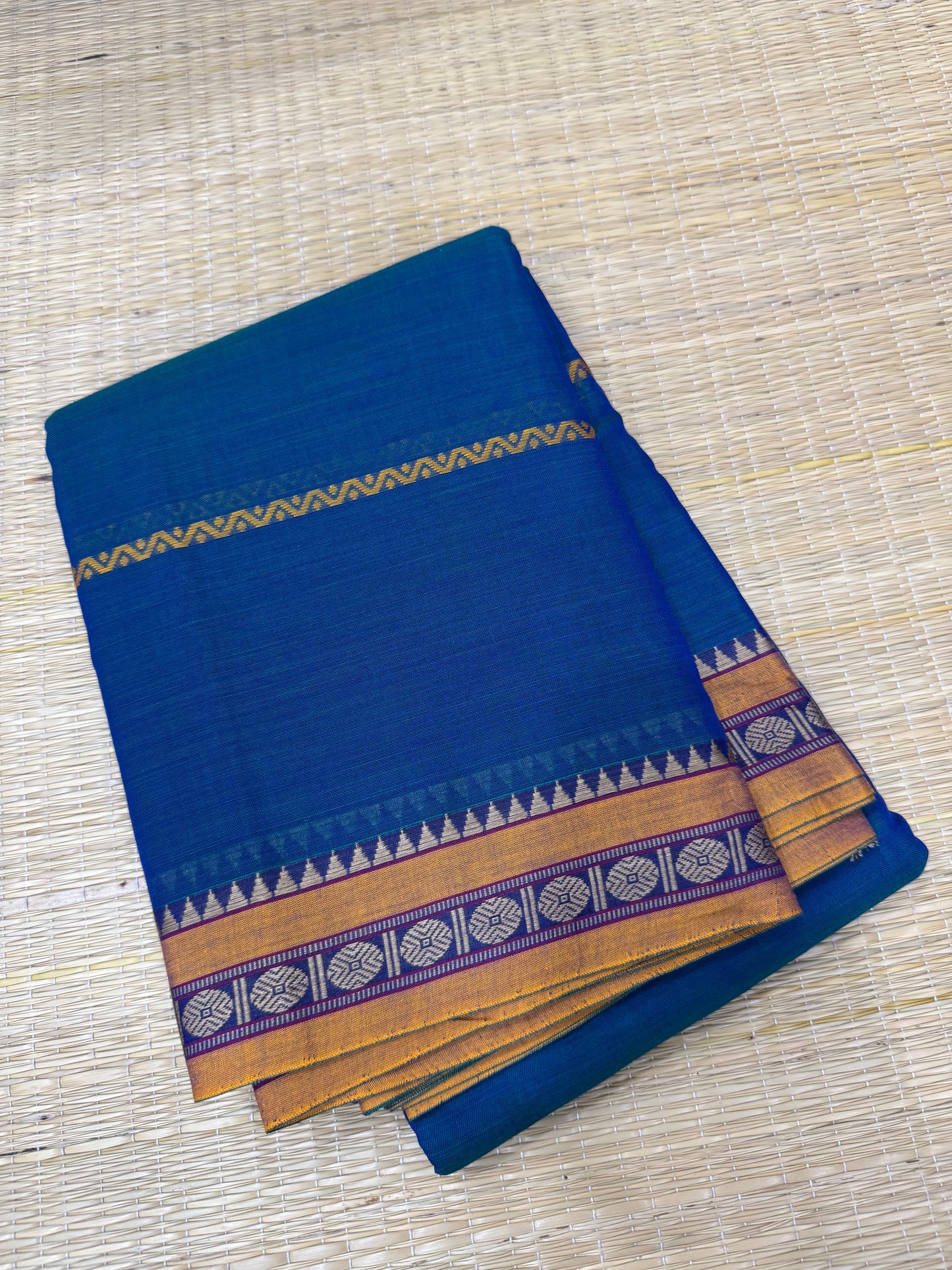 Narayanpet soft cottons |thread border X veldhari | blue X yellow