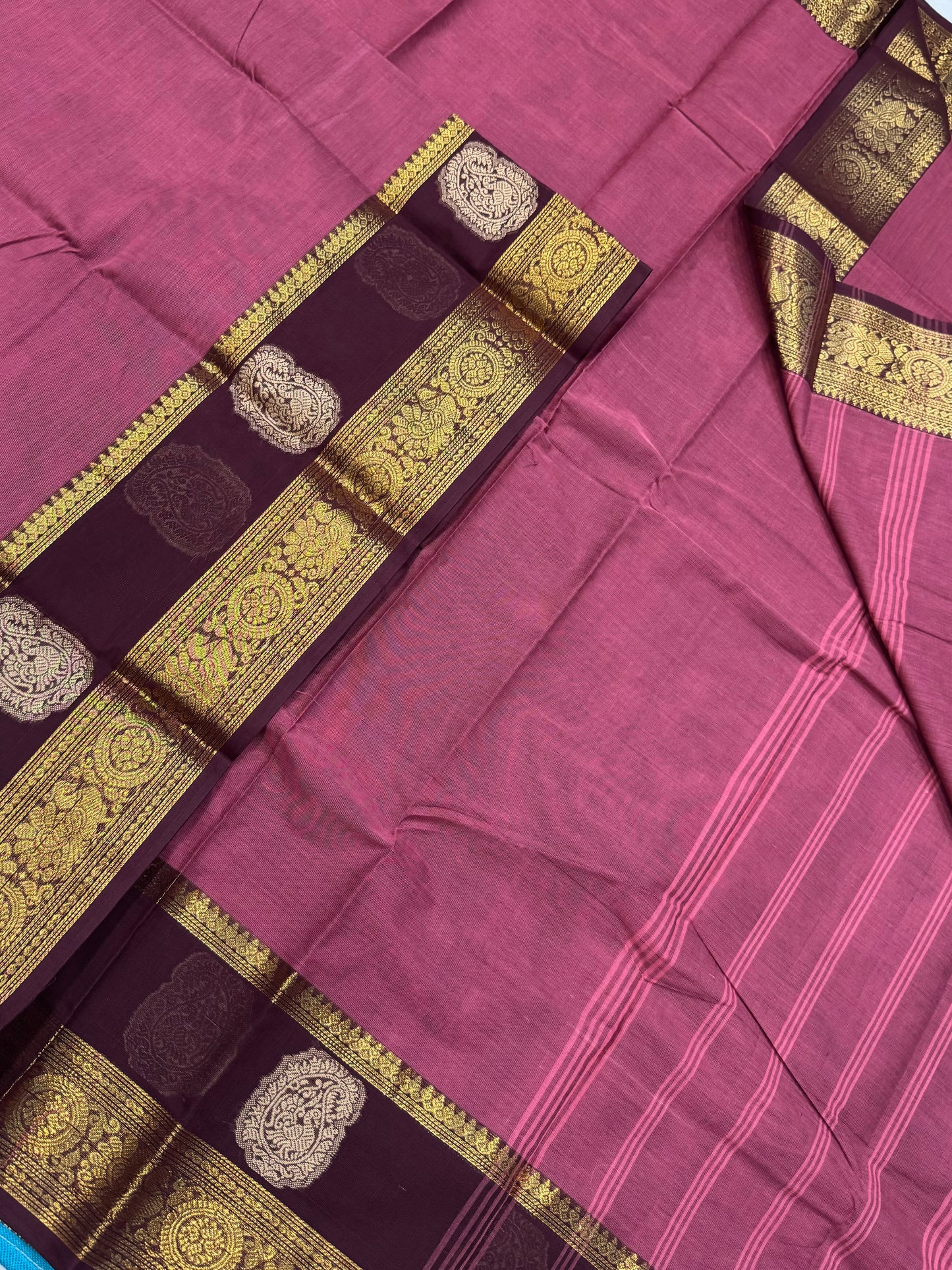 Kanchi soft cotton | pink x burgandy | thread X Zari border